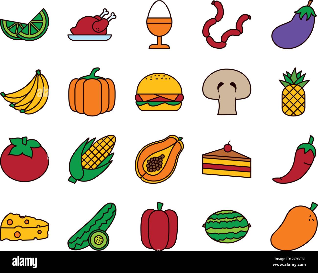 Line And Fill Style Icon Set Design Food Eat Restaurant And Menu Theme Vector Illustration