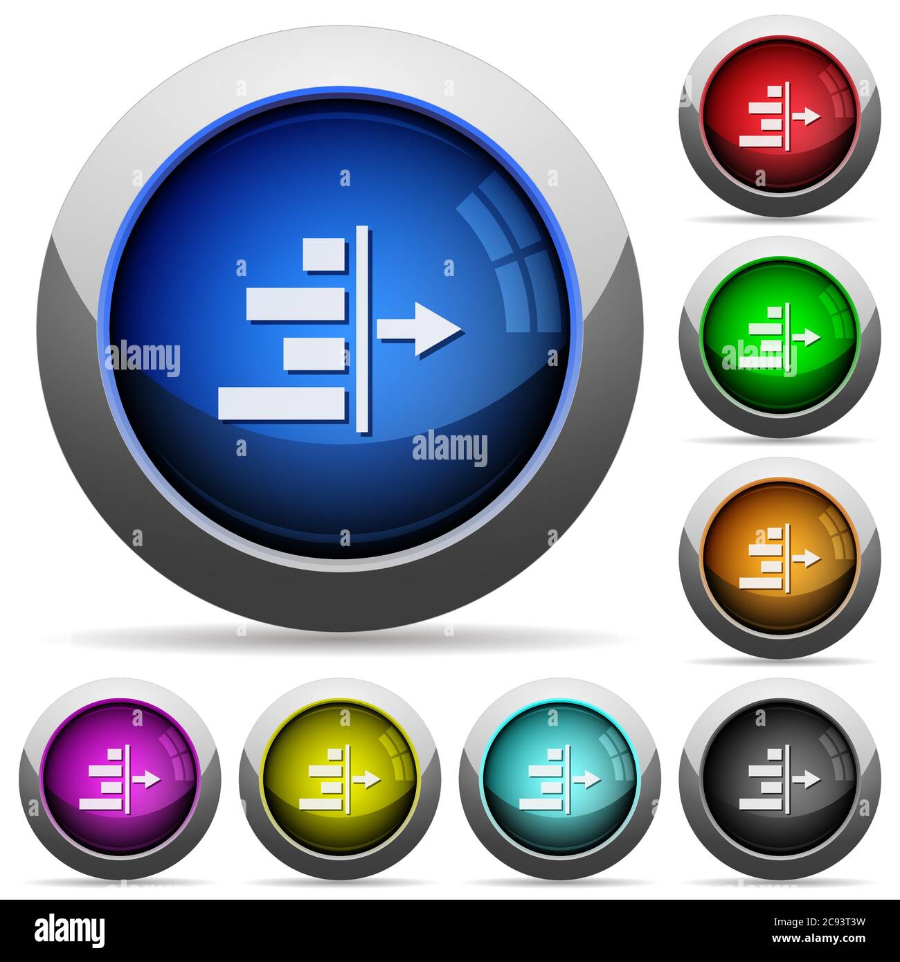 Decrease right indentation of content icons in round glossy buttons with steel frames Stock Vector