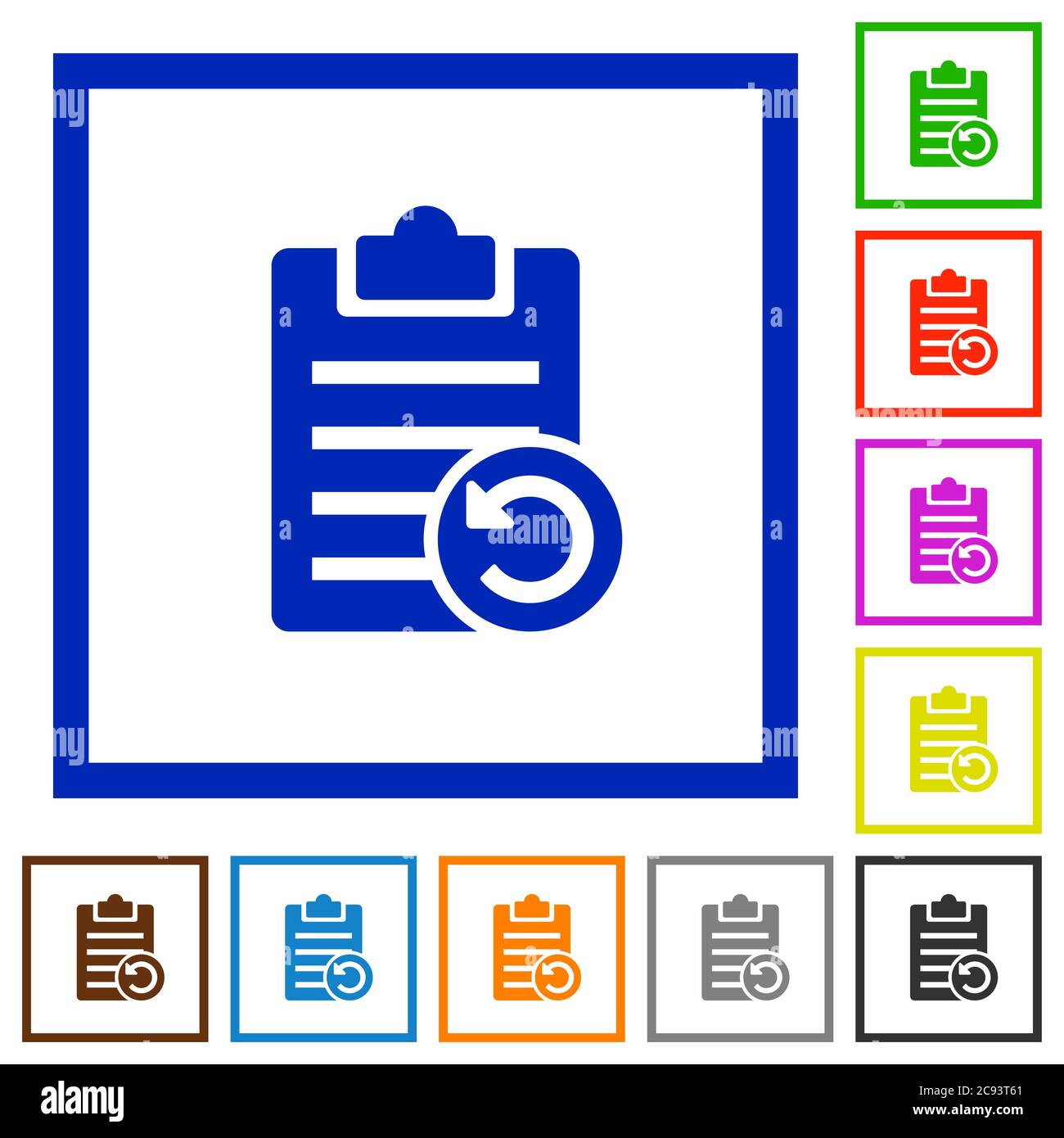 Undo note changes flat color icons in square frames on white background Stock Vector