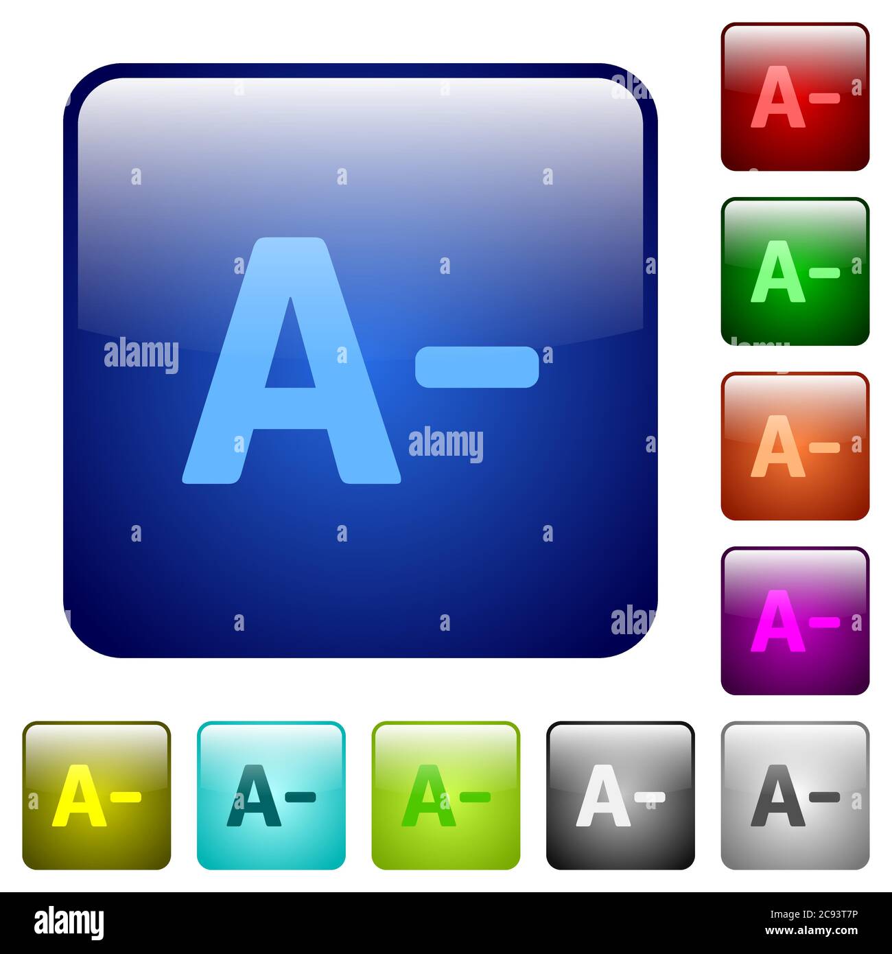 Decrease font size icons in rounded square color glossy button set Stock Vector