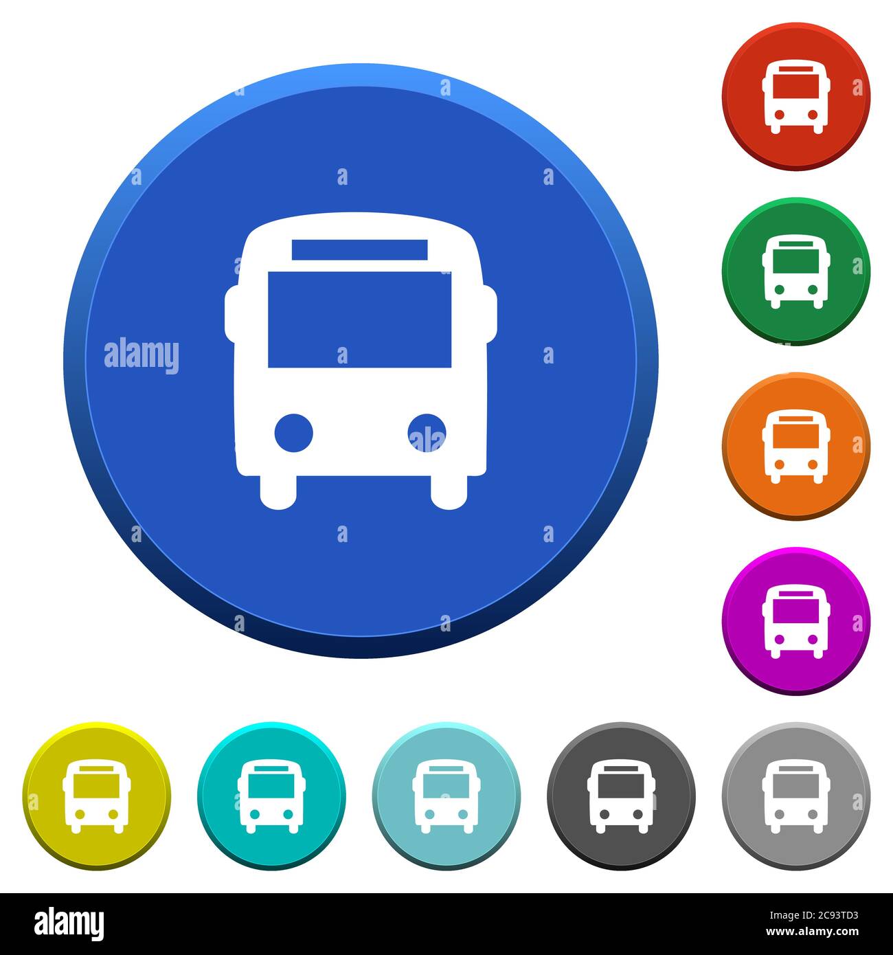 Bus round color beveled buttons with smooth surfaces and flat white ...