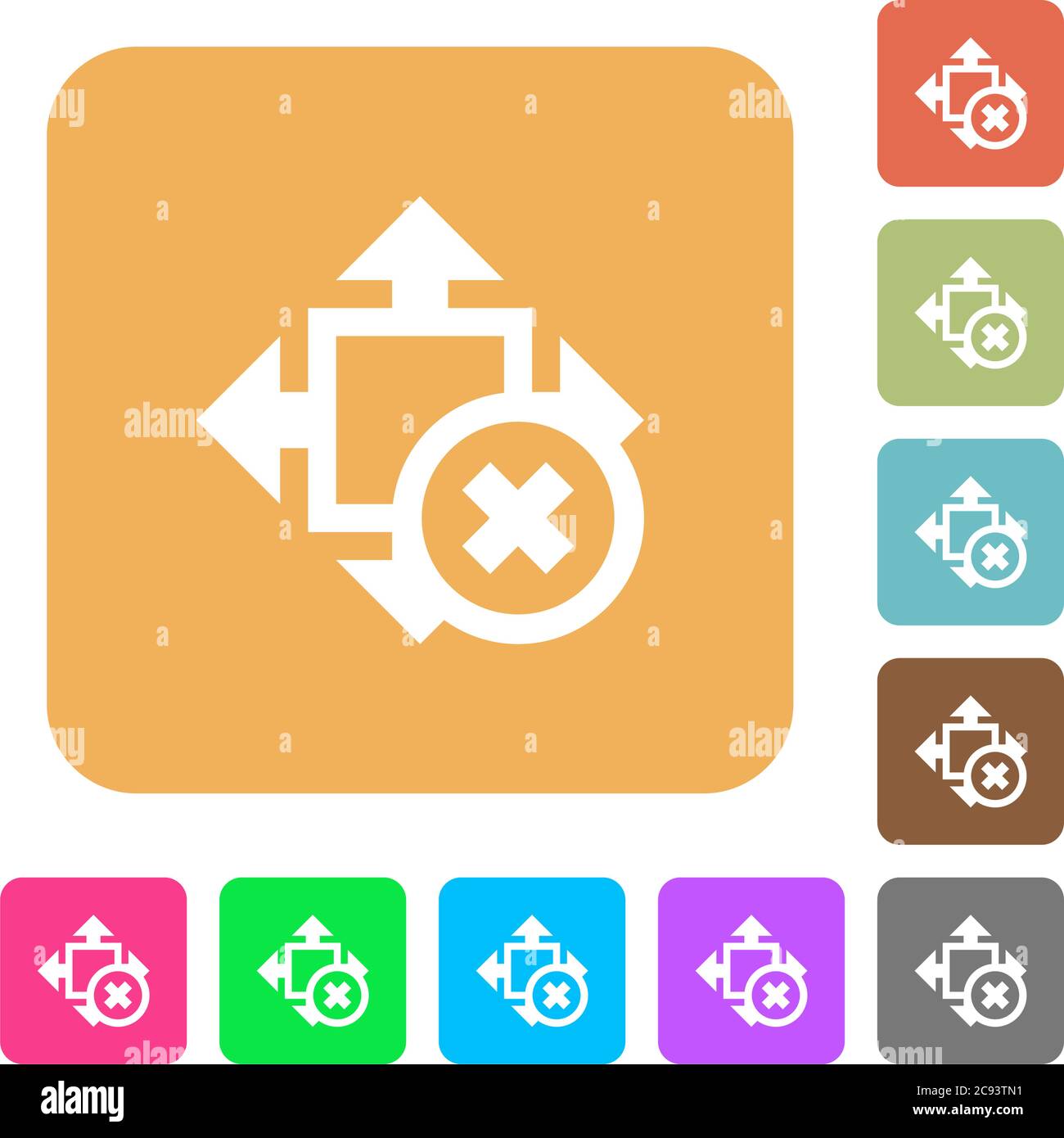 Cancel size flat icons on rounded square vivid color backgrounds Stock ...