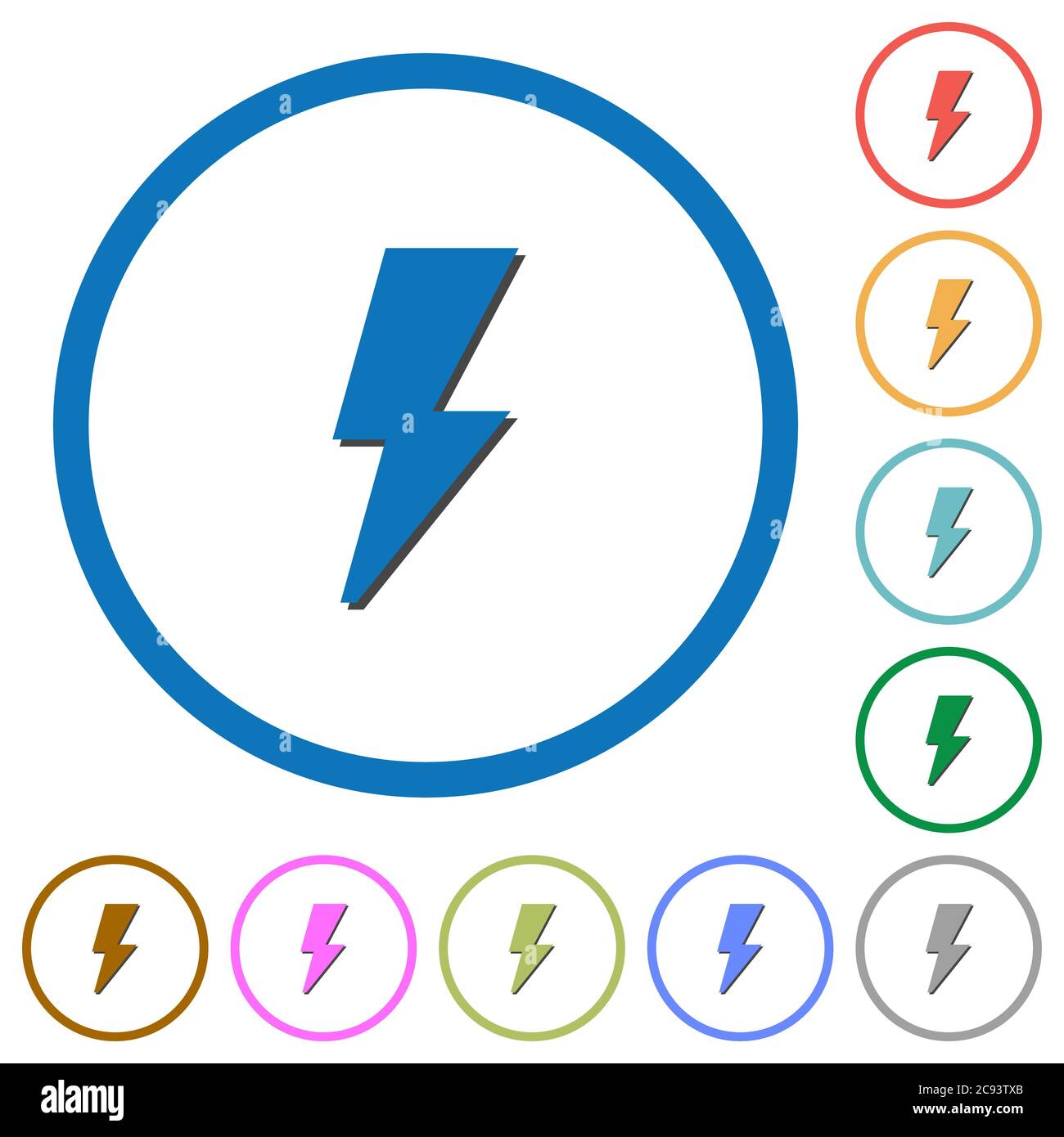 Flash flat color vector icons with shadows in round outlines on white ...