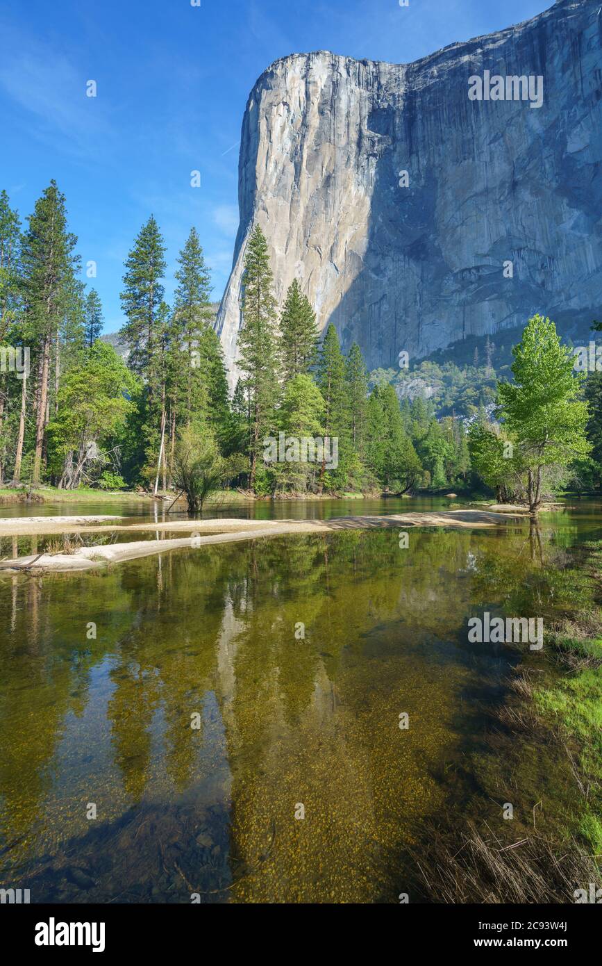 reflections of el capitan in yosemite national park, california in the ...