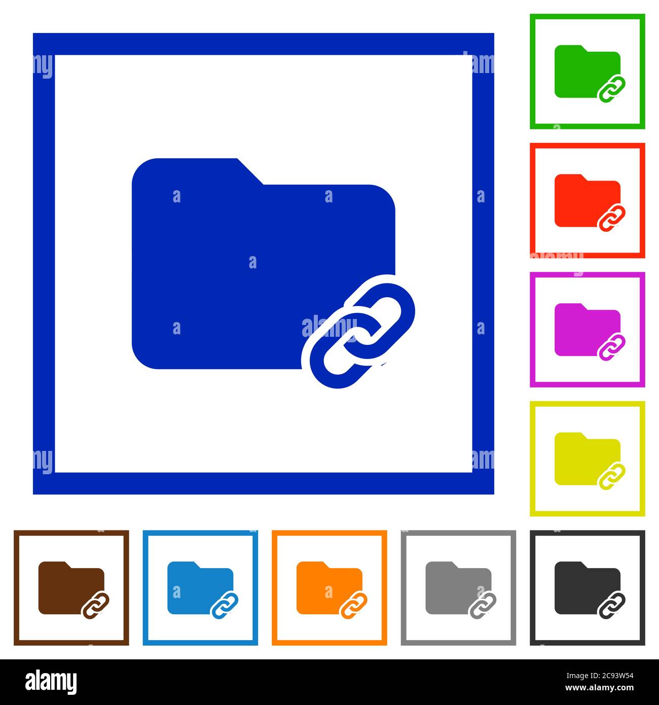 Folder link flat color icons in square frames on white background Stock Vector
