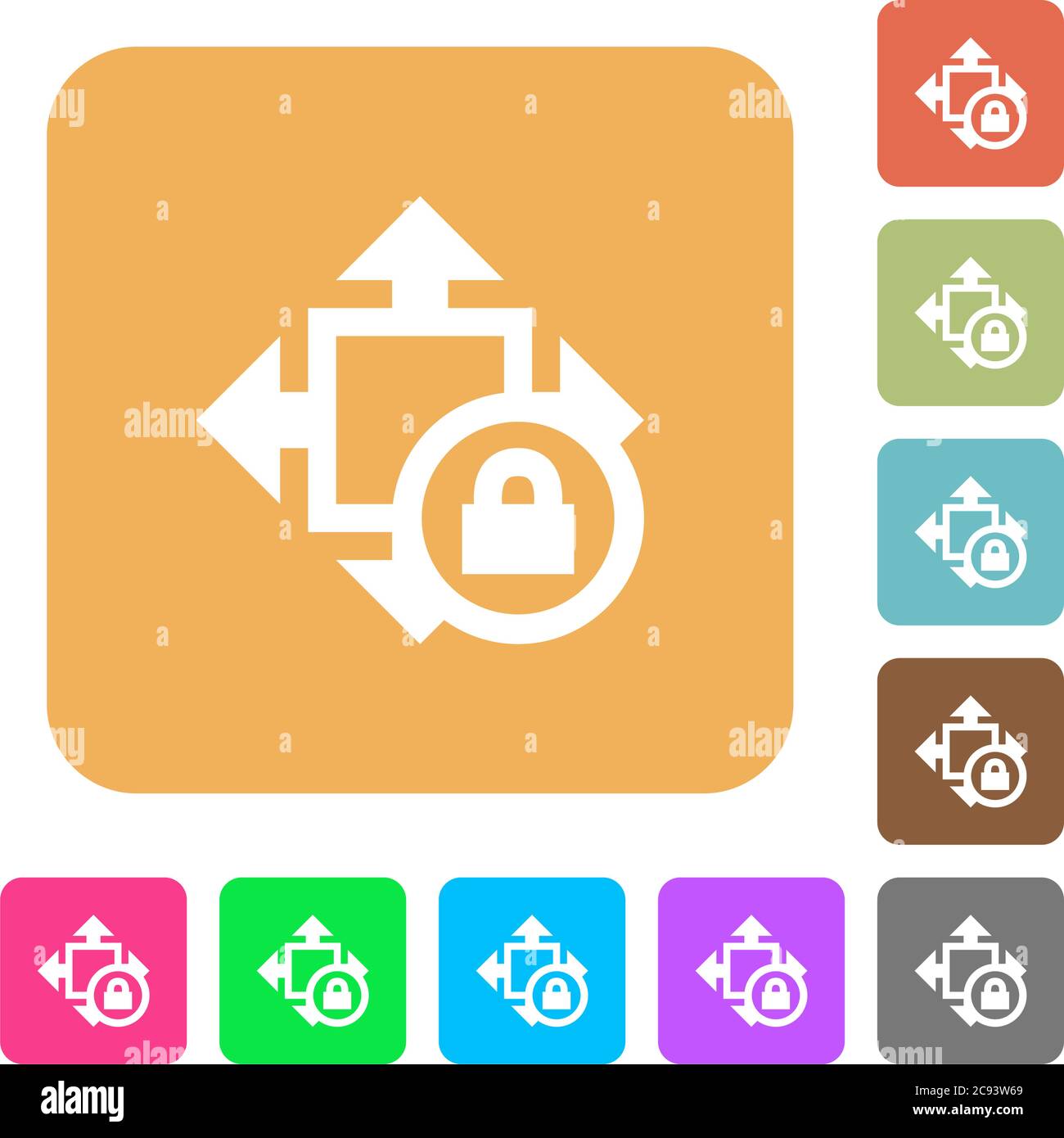 Size lock flat icons on rounded square vivid color backgrounds. Stock Vector
