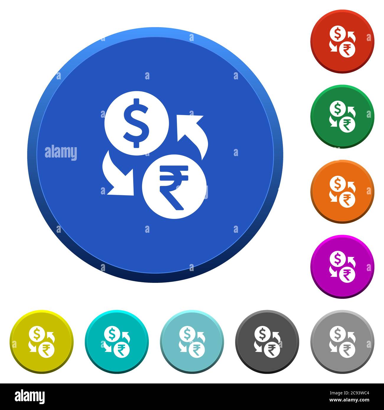 Dollar Rupee money exchange round color beveled buttons with smooth ...