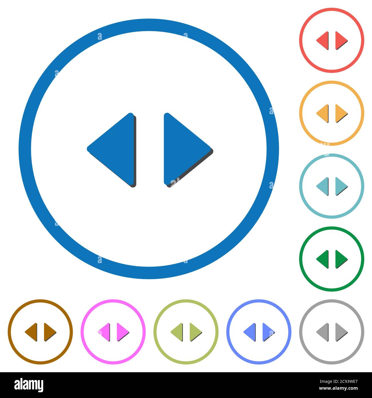 Horizontal control arrows flat color vector icons with shadows in round ...