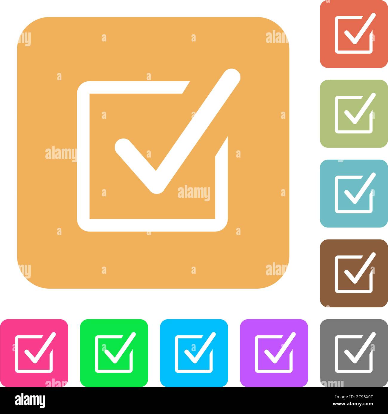 Checked box flat icons on rounded square vivid color backgrounds Stock ...