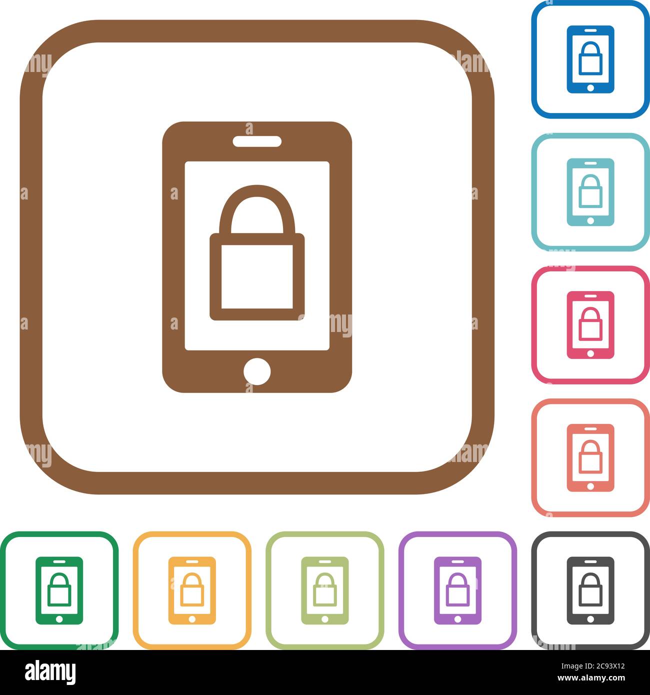 Smartphone lock simple icons in color rounded square frames on white background Stock Vector