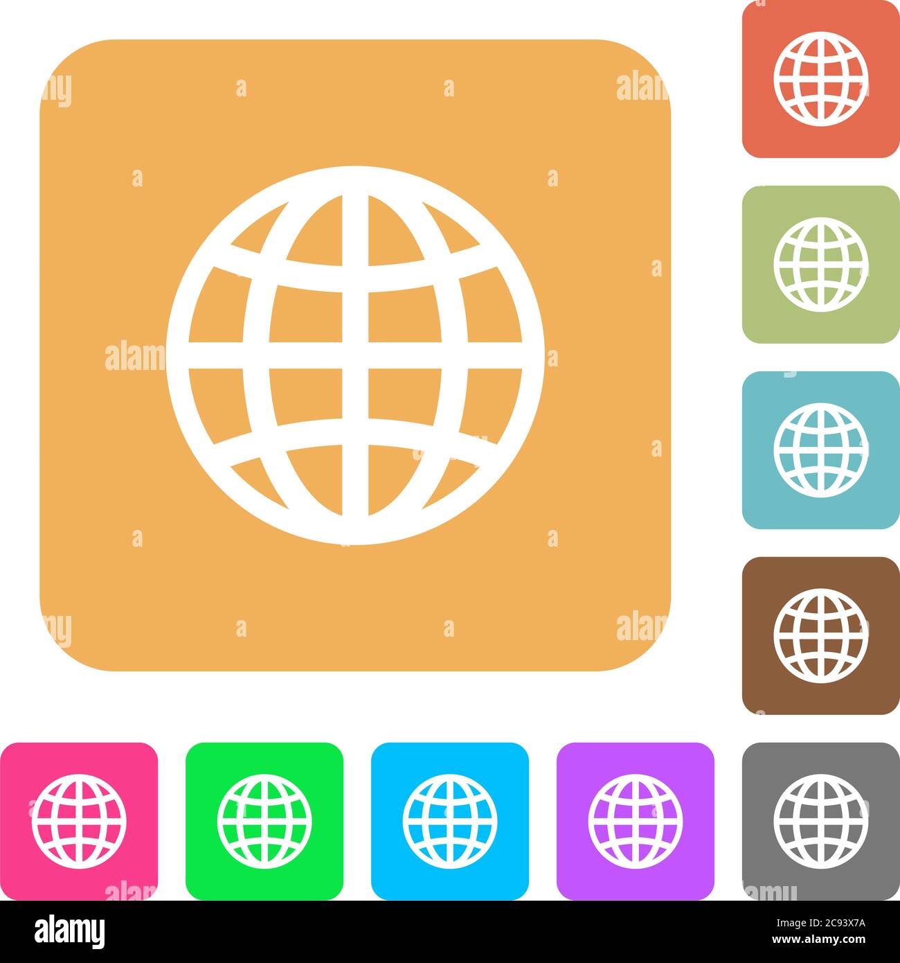 Globe flat icons on rounded square vivid color backgrounds. Stock Vector