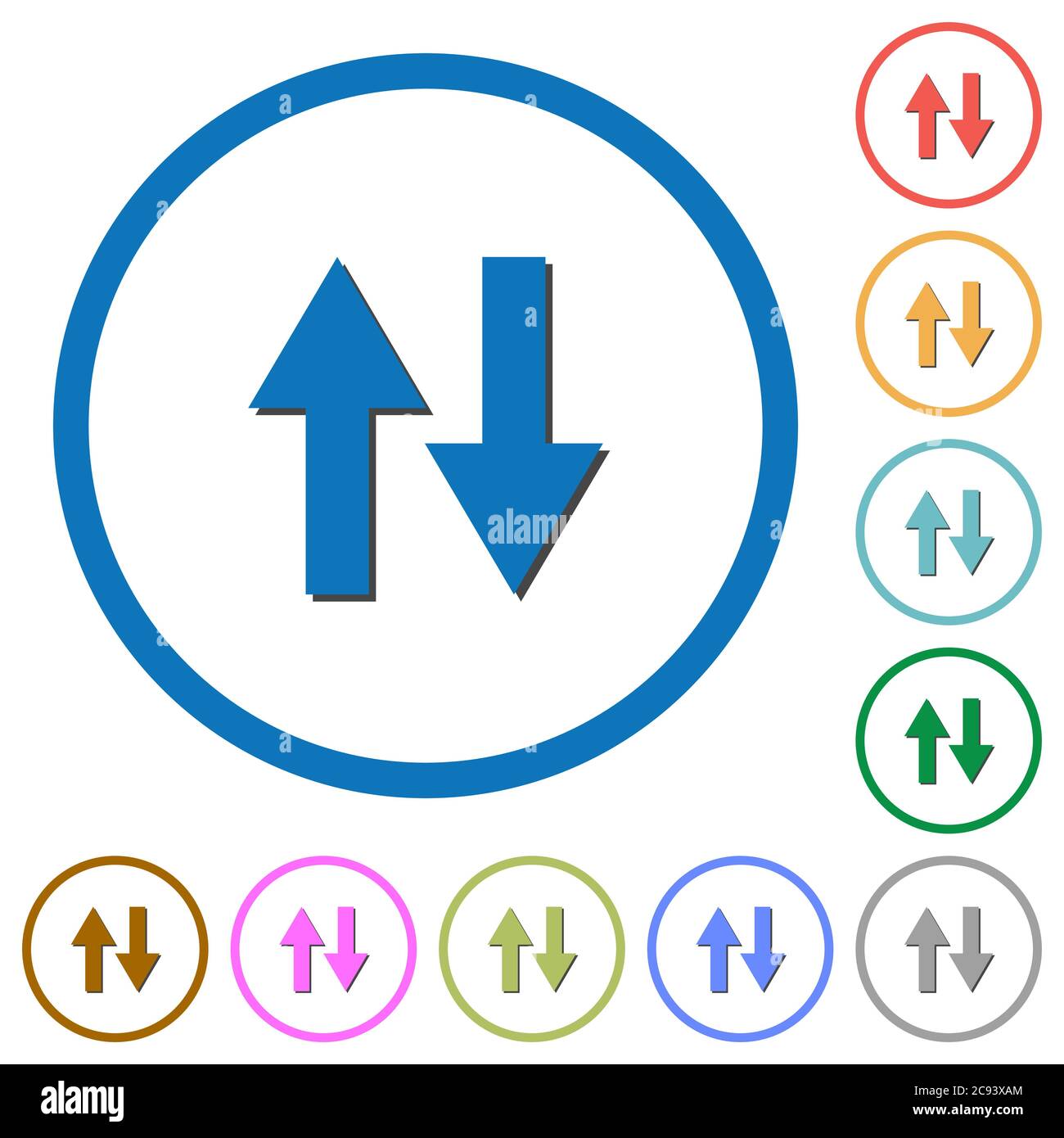 Data traffic flat color vector icons with shadows in round outlines on ...