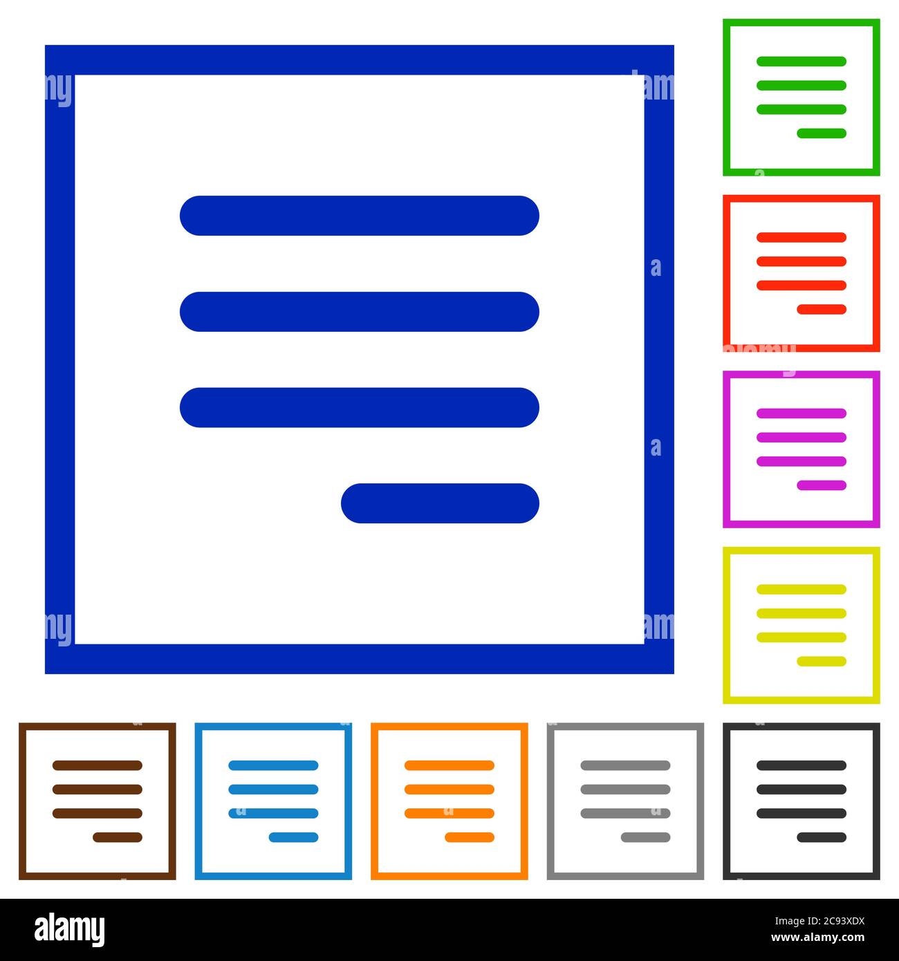 Text align justify last row right flat color icons in square frames on ...