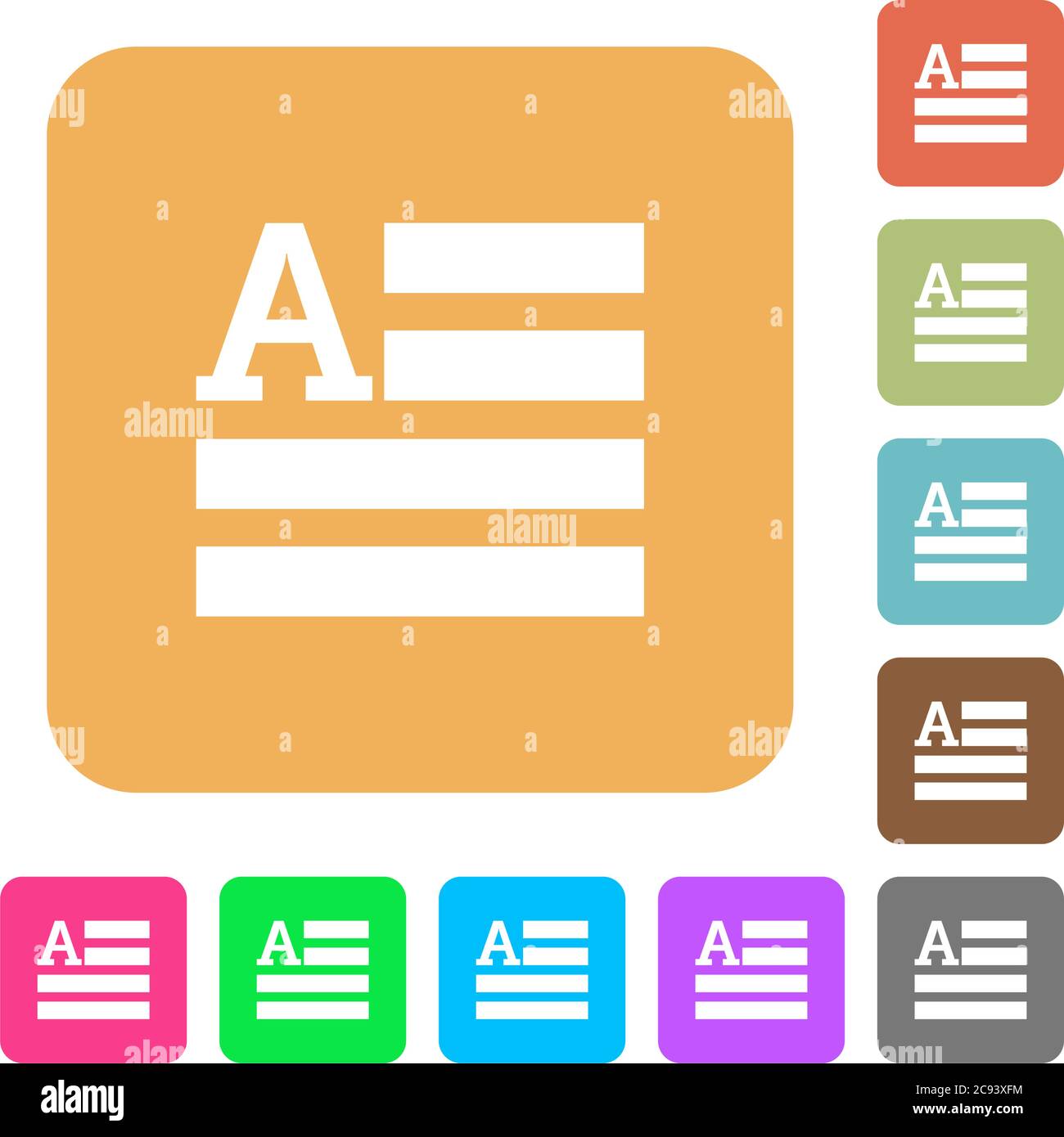 Text initials flat icons on rounded square vivid color backgrounds. Stock Vector