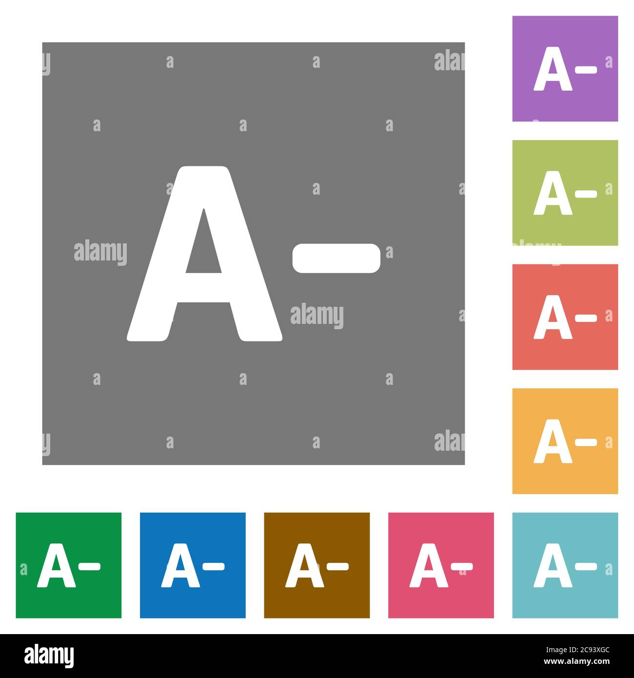 Decrease font size flat icons on simple color square backgrounds Stock Vector