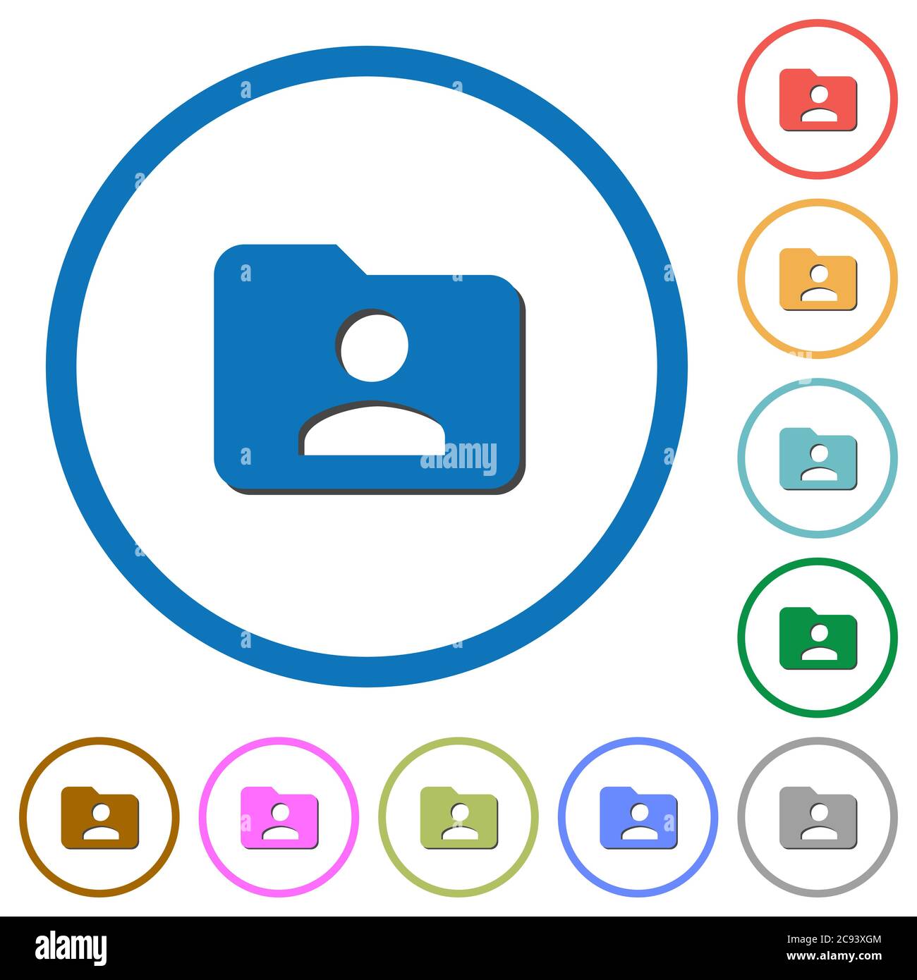 Folder owner flat color vector icons with shadows in round outlines on ...