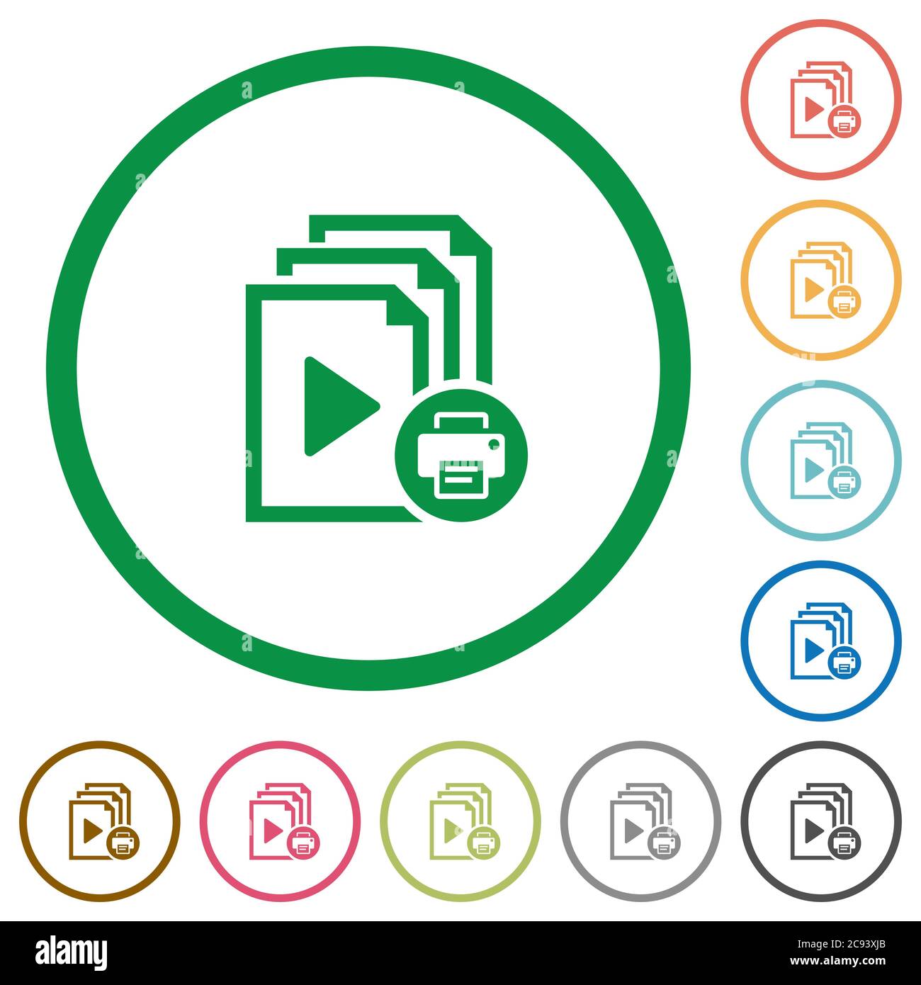 Print playlist flat color icons in round outlines on white background ...