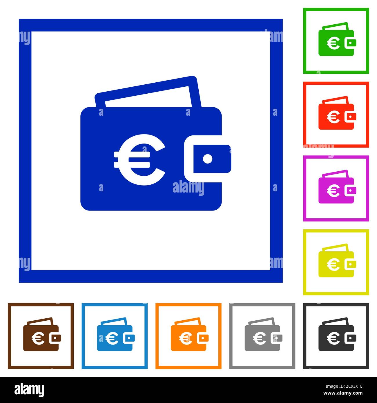 Euro wallet flat color icons in square frames on white background Stock ...