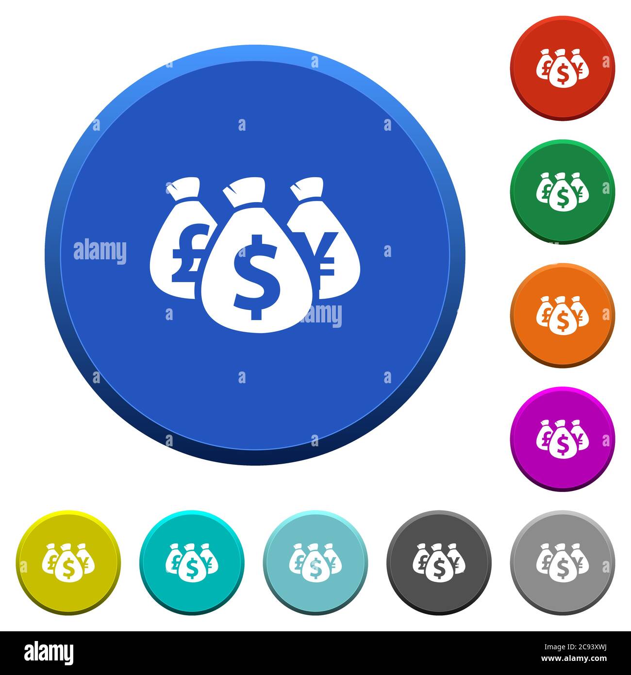 Money bags round color beveled buttons with smooth surfaces and flat ...