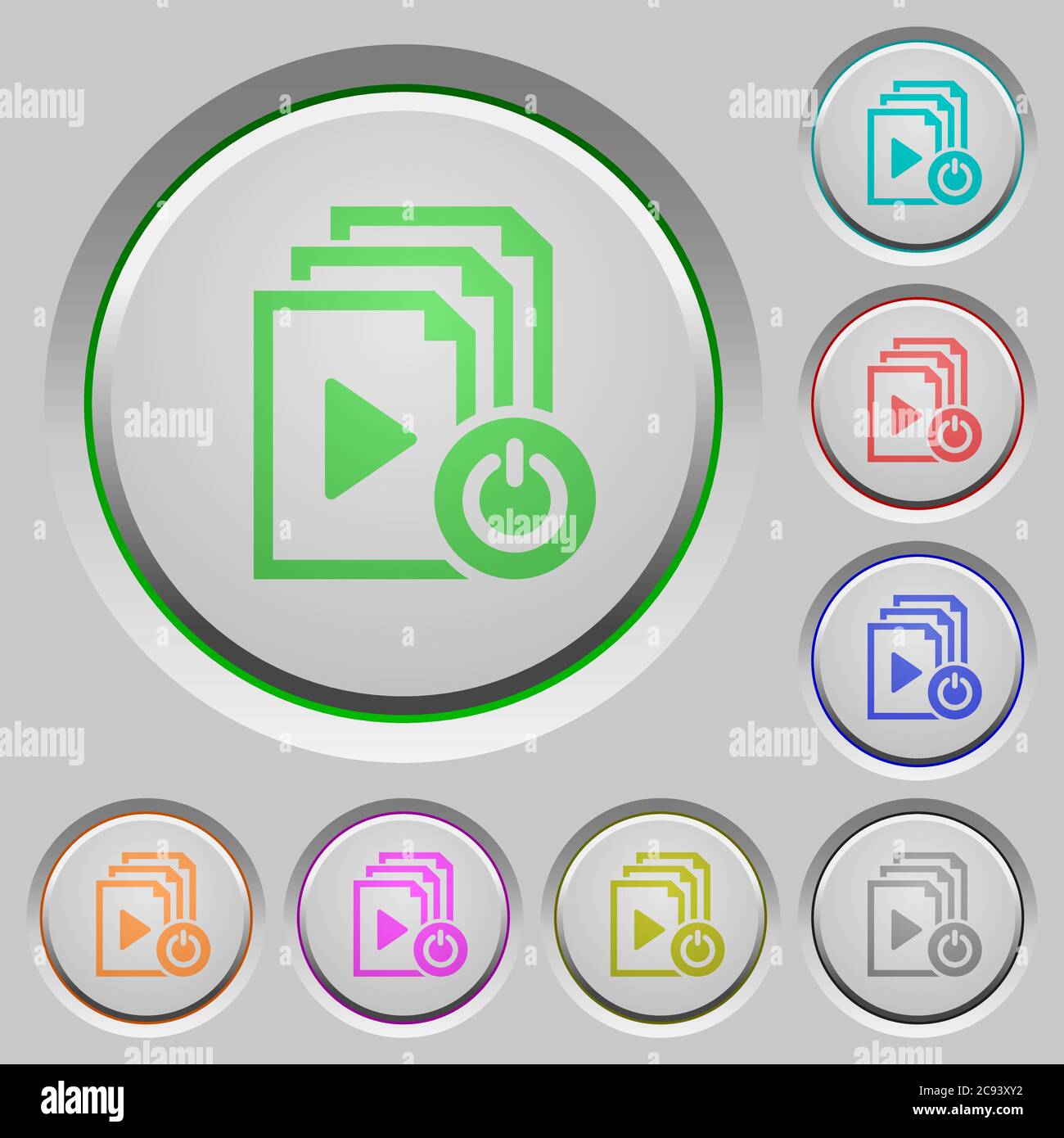 Exit from playlist color icons on sunk push buttons Stock Vector