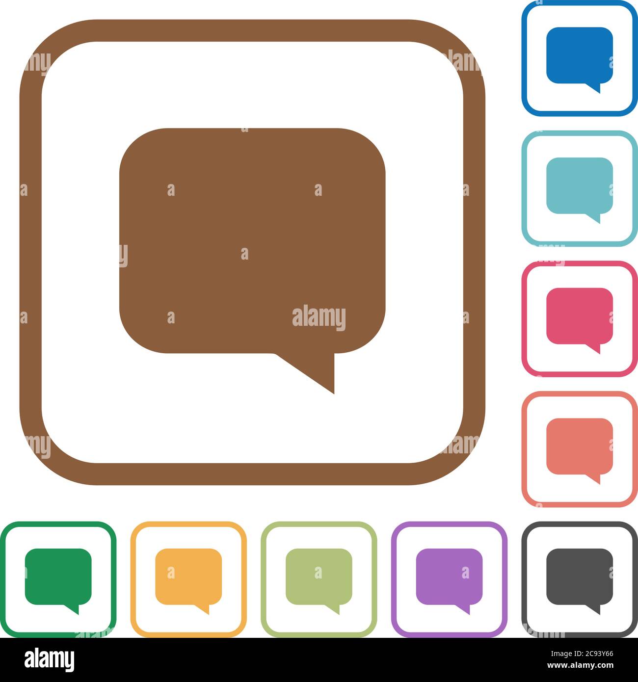 Message bubble simple icons in color rounded square frames on white background Stock Vector