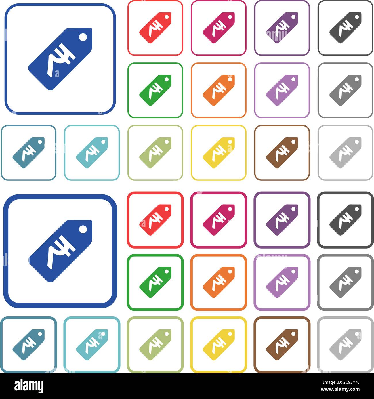 Indian Rupee price label color flat icons in rounded square frames ...