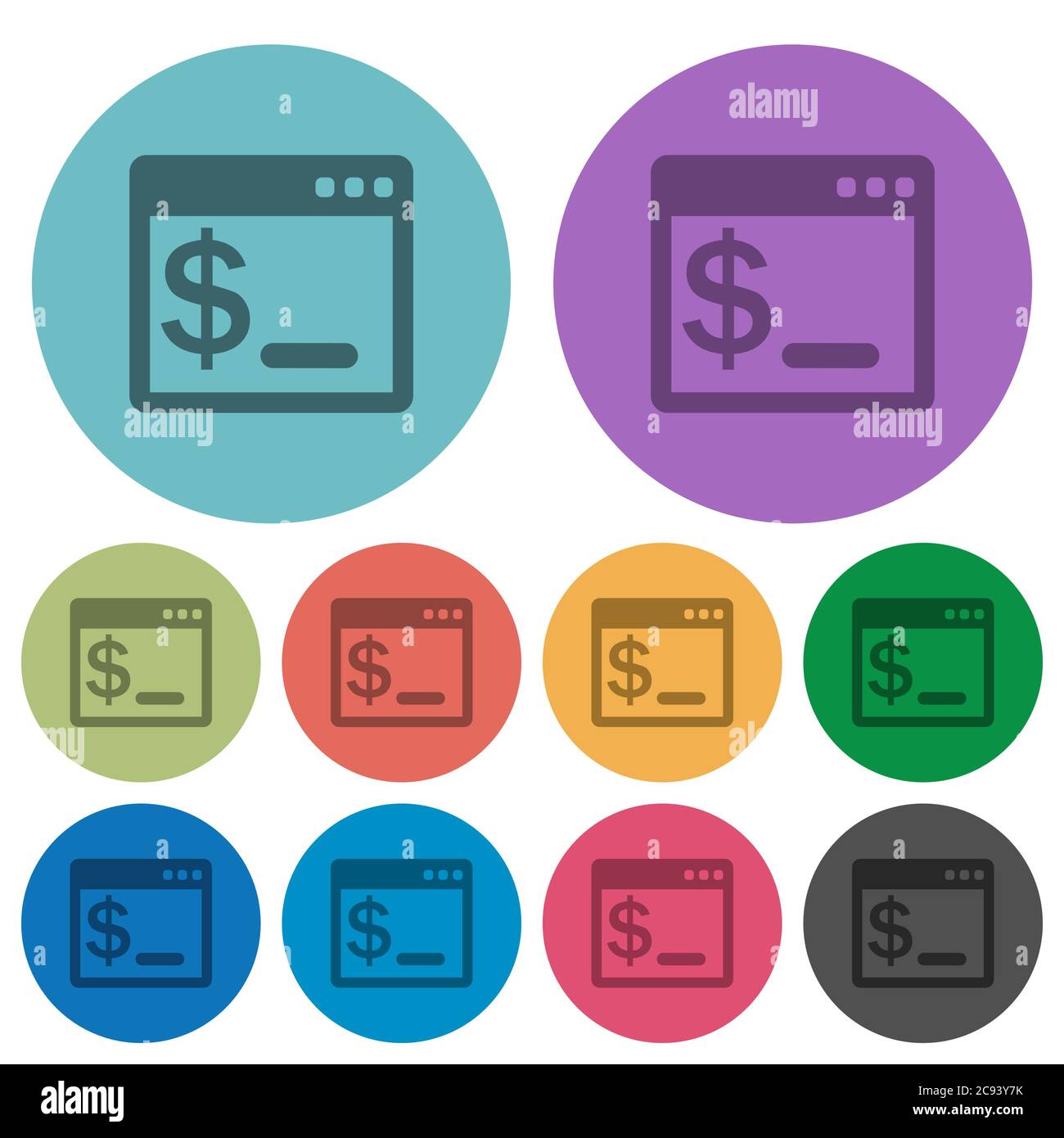 OS command terminal darker flat icons on color round background Stock Vector