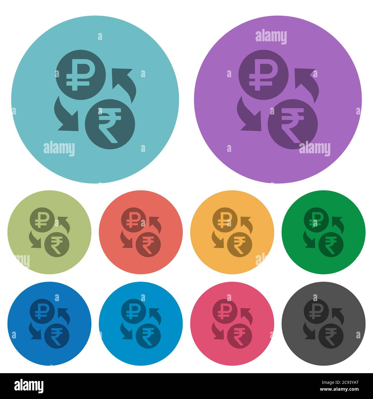 Ruble Rupee money exchange darker flat icons on color round background ...