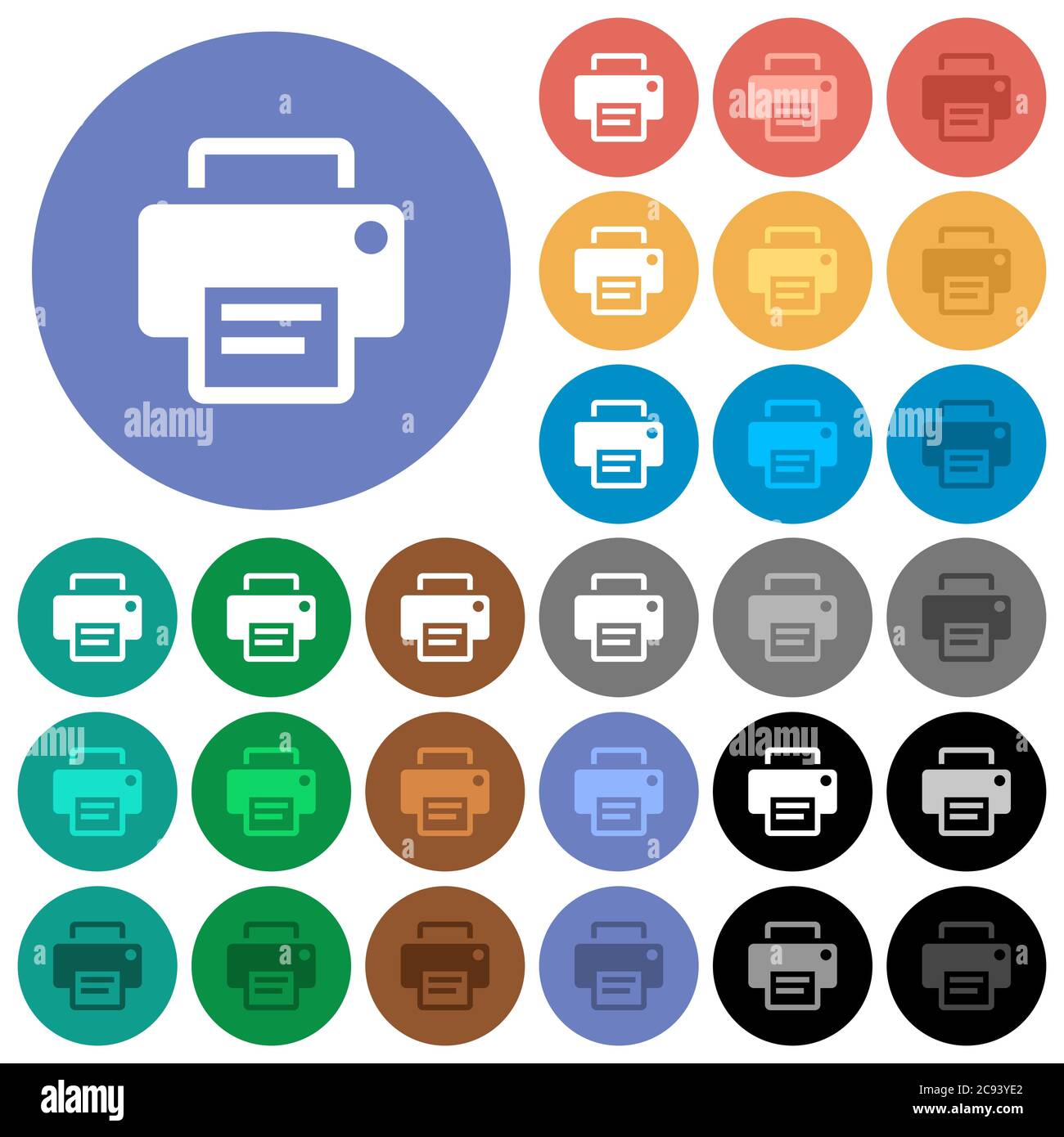 Printer multi colored flat icons on round backgrounds. Included white ...