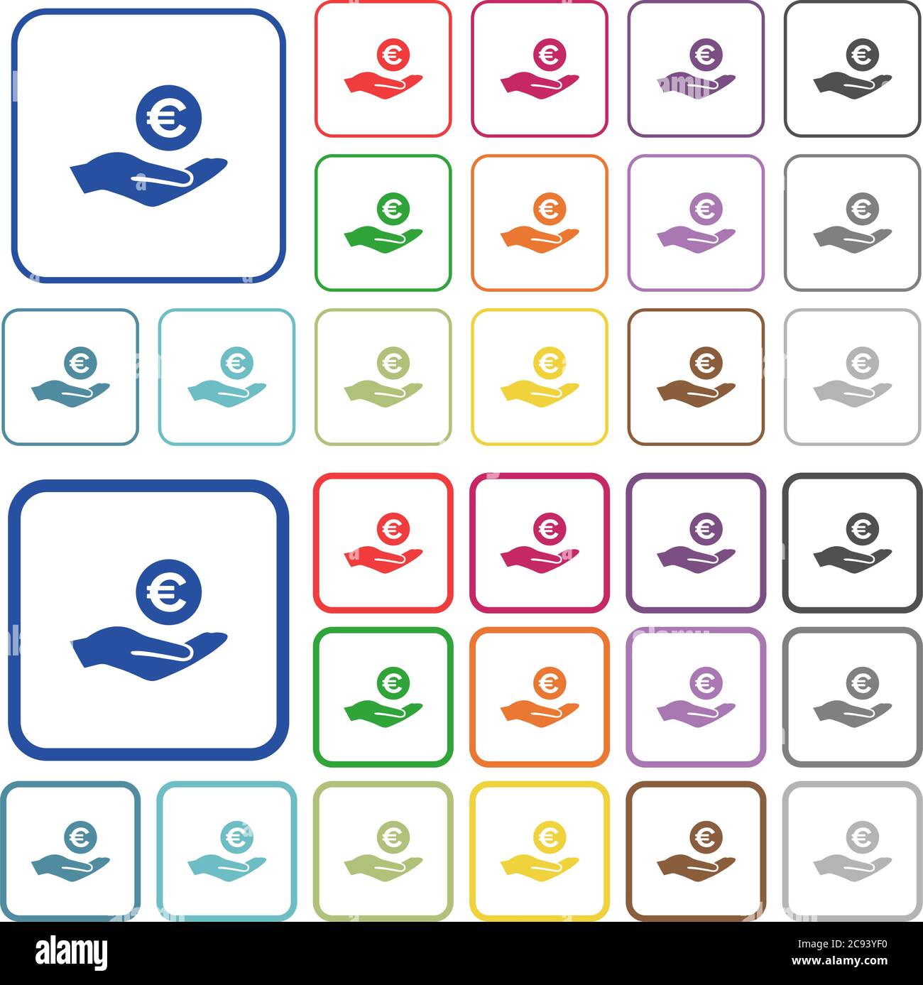 Euro earnings color flat icons in rounded square frames. Thin and thick ...