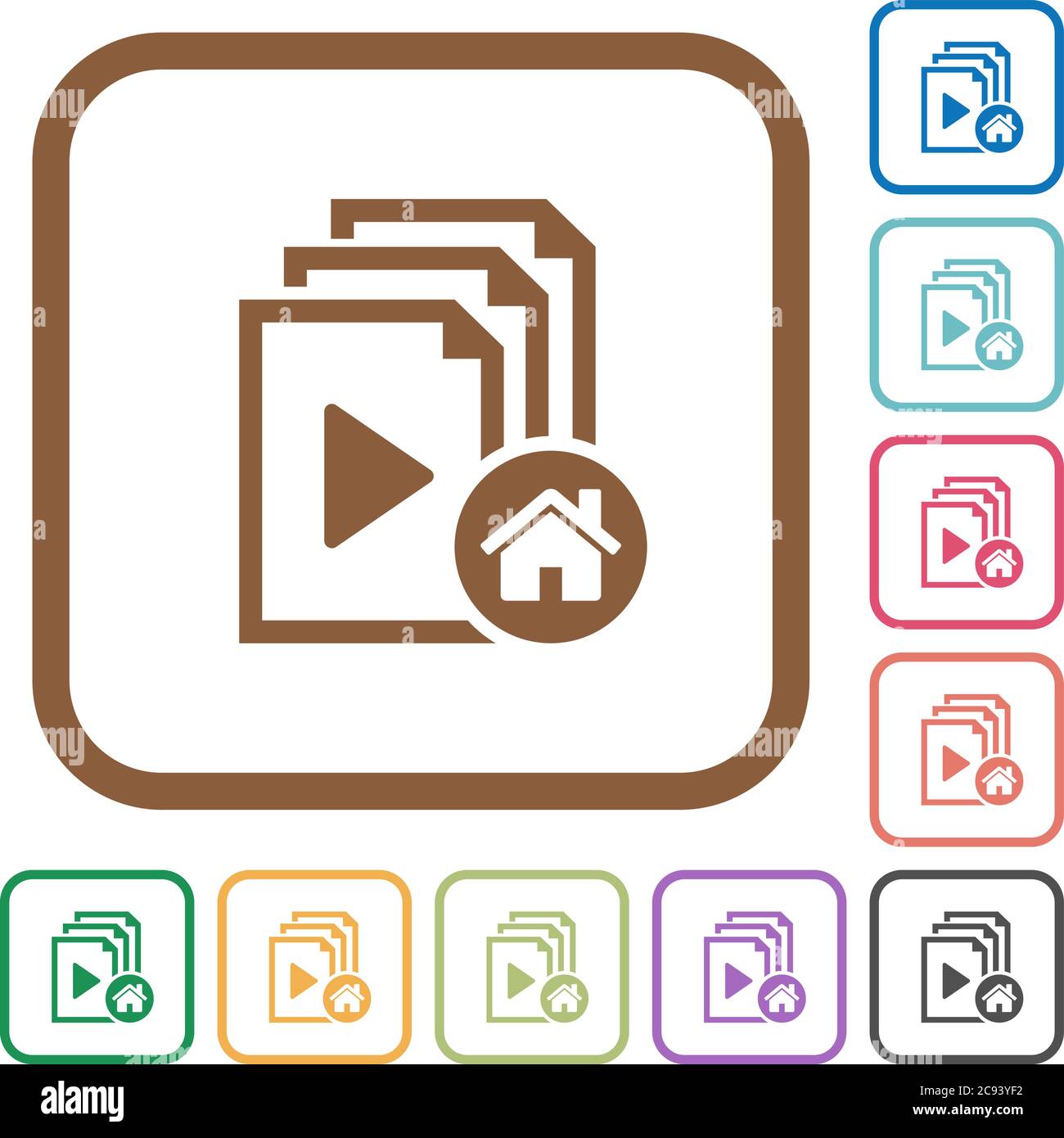Default playlist simple icons in color rounded square frames on white ...
