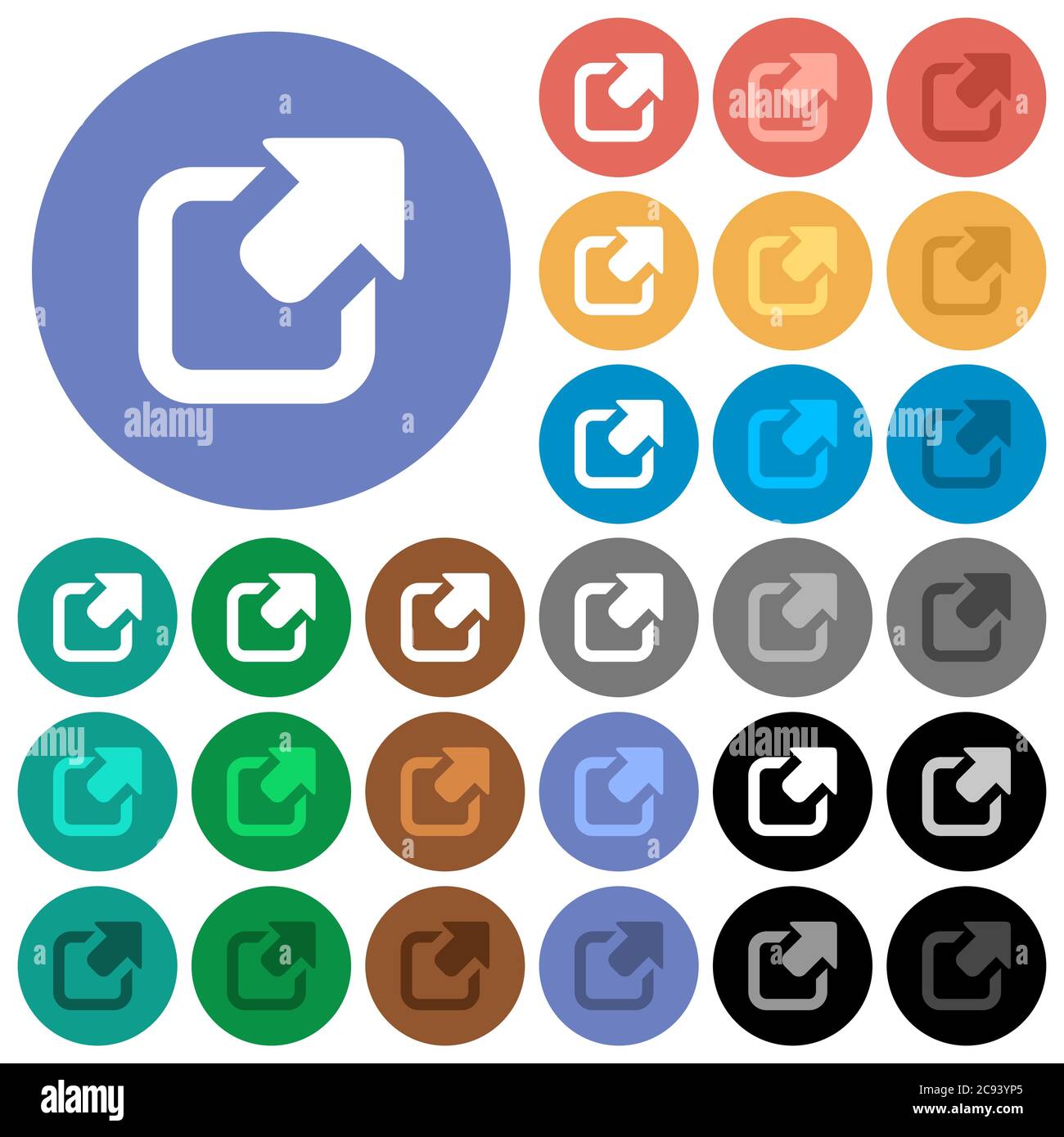 Export with upper right arrow multi colored flat icons on round ...