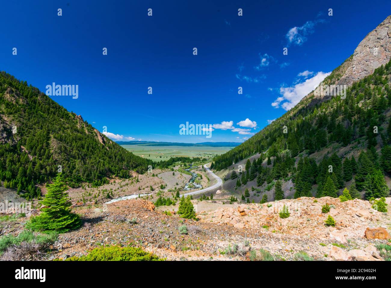 View of Madison River after it passes through the dam formed by a horrific landslide Stock Photo