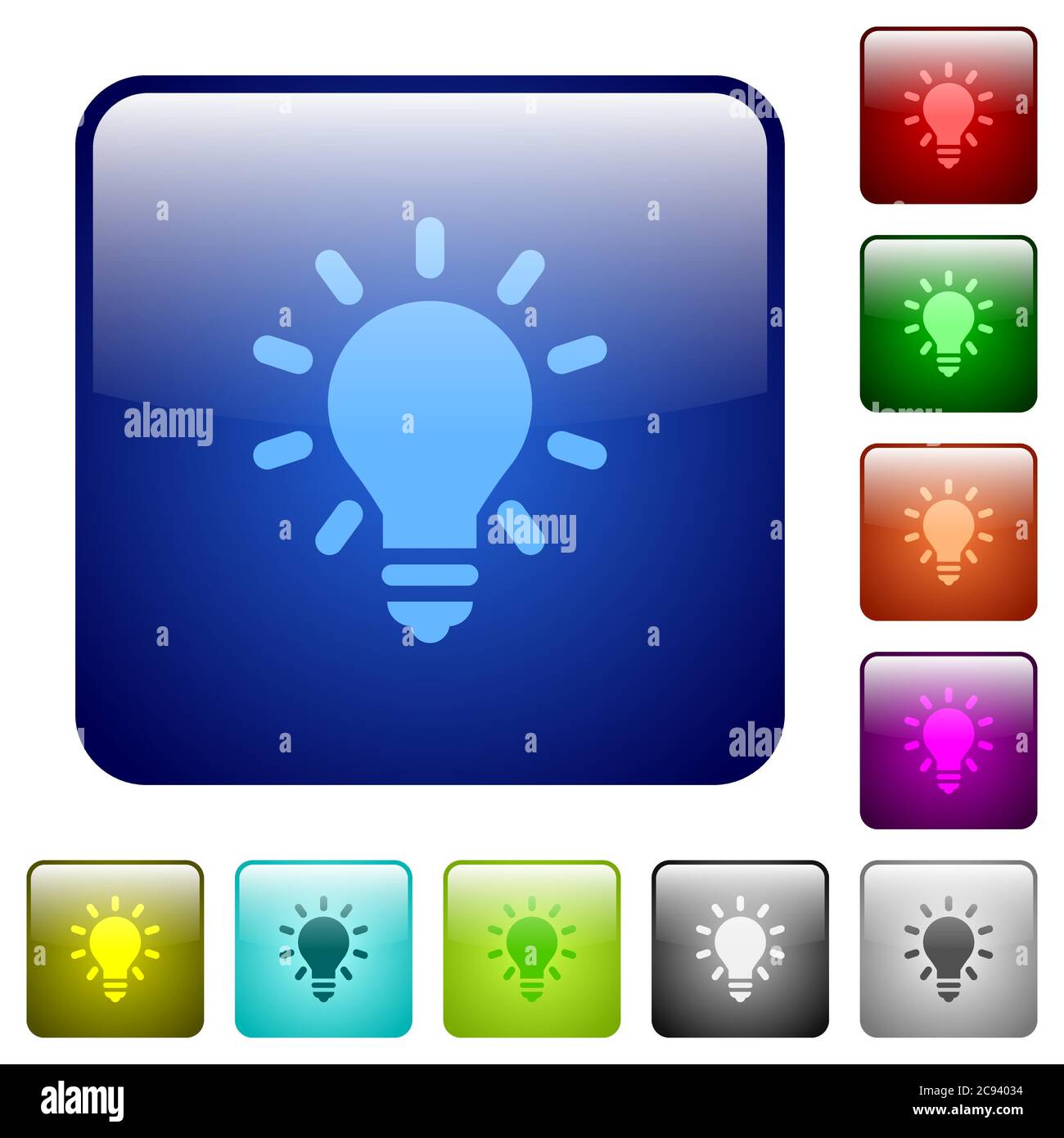 Lighting bulb icons in rounded square color glossy button set Stock Vector
