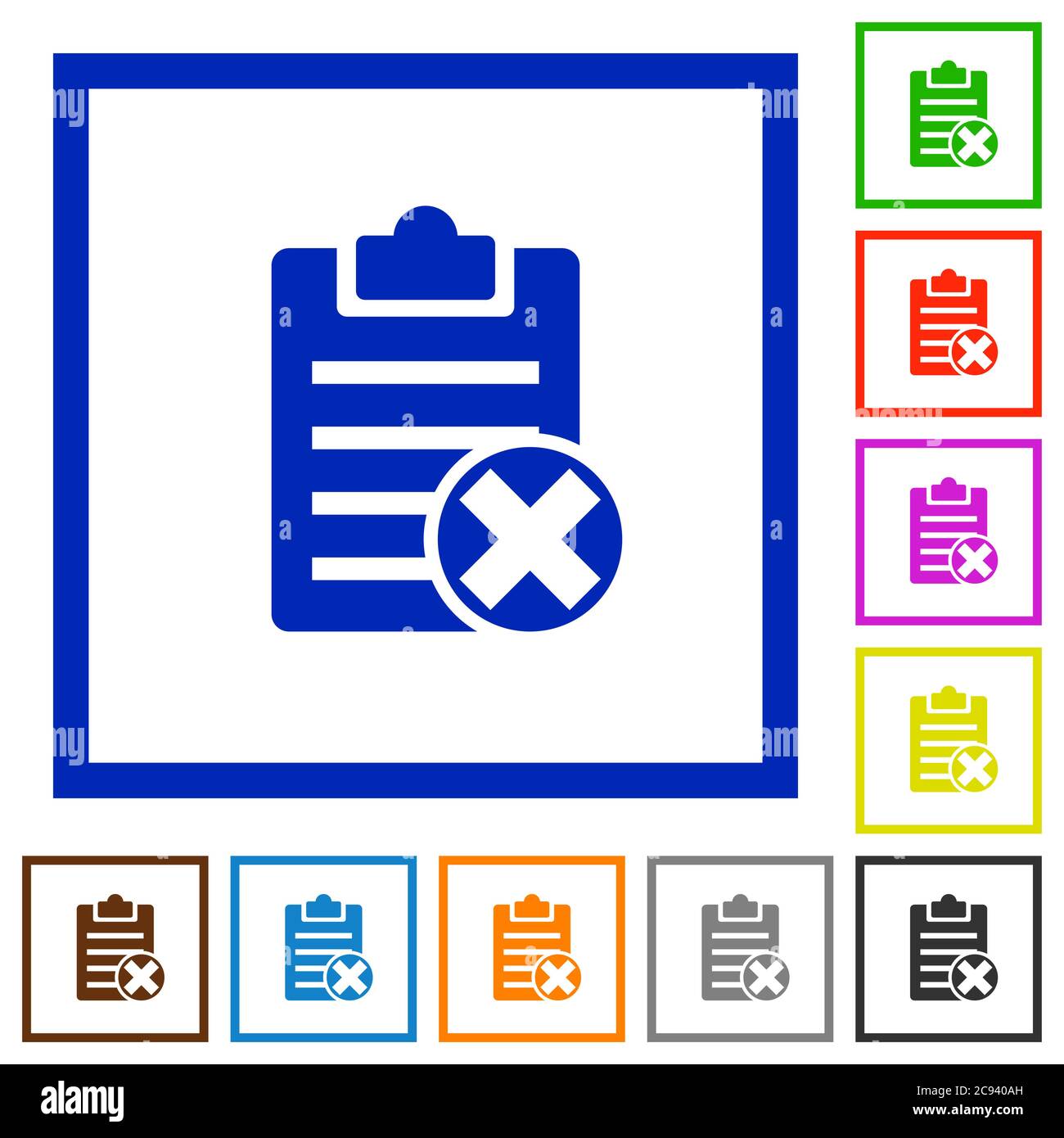 Note cancel flat color icons in square frames on white background Stock Vector