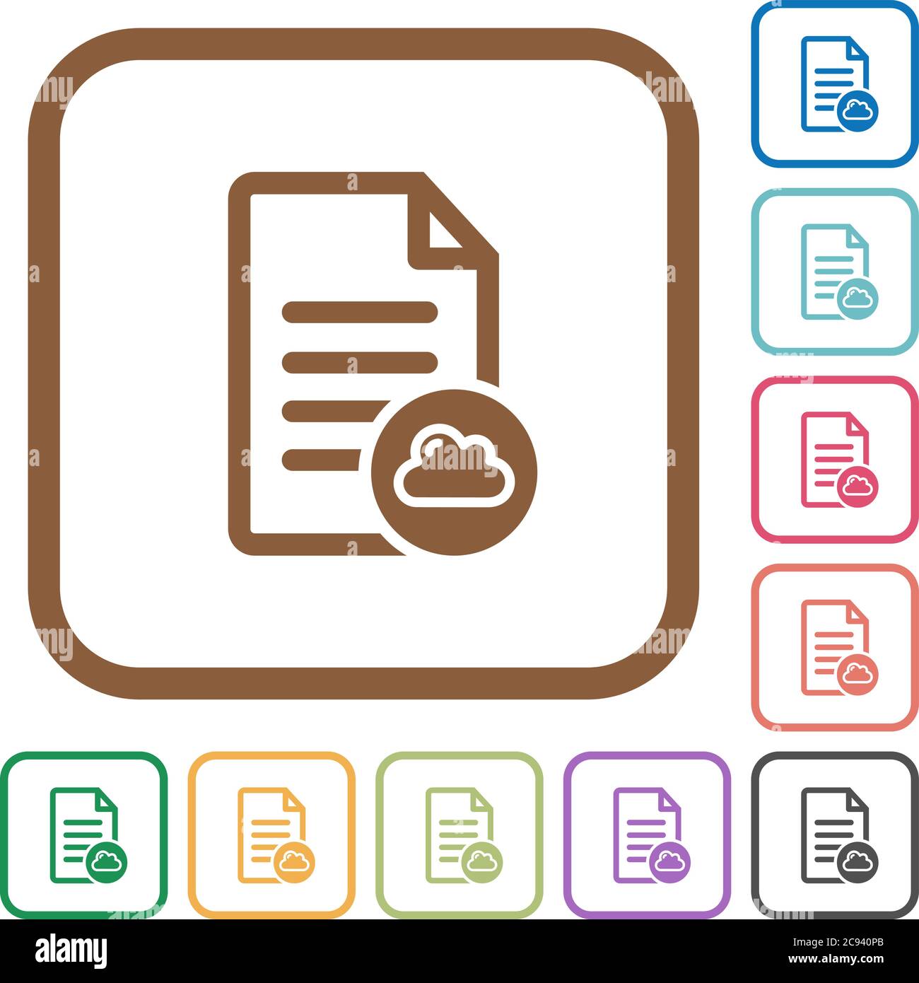 Cloud document simple icons in color rounded square frames on white background Stock Vector