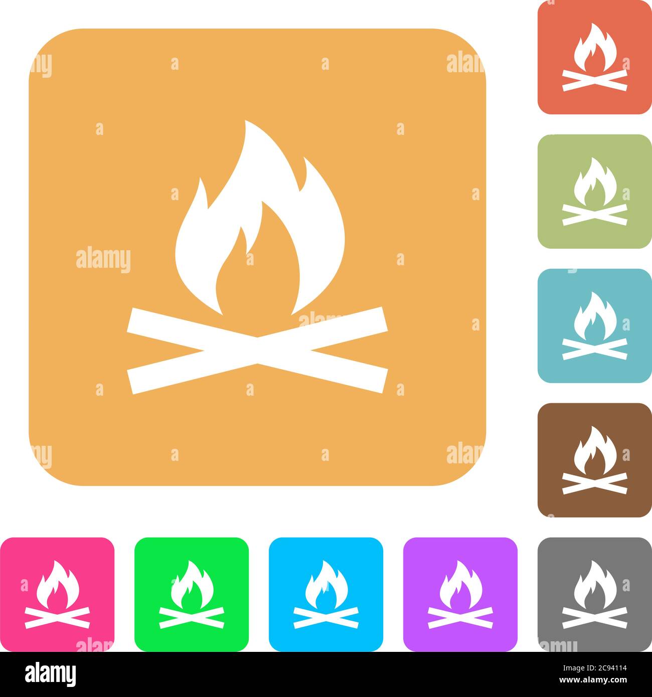 Camp fire flat icons on rounded square vivid color backgrounds Stock ...