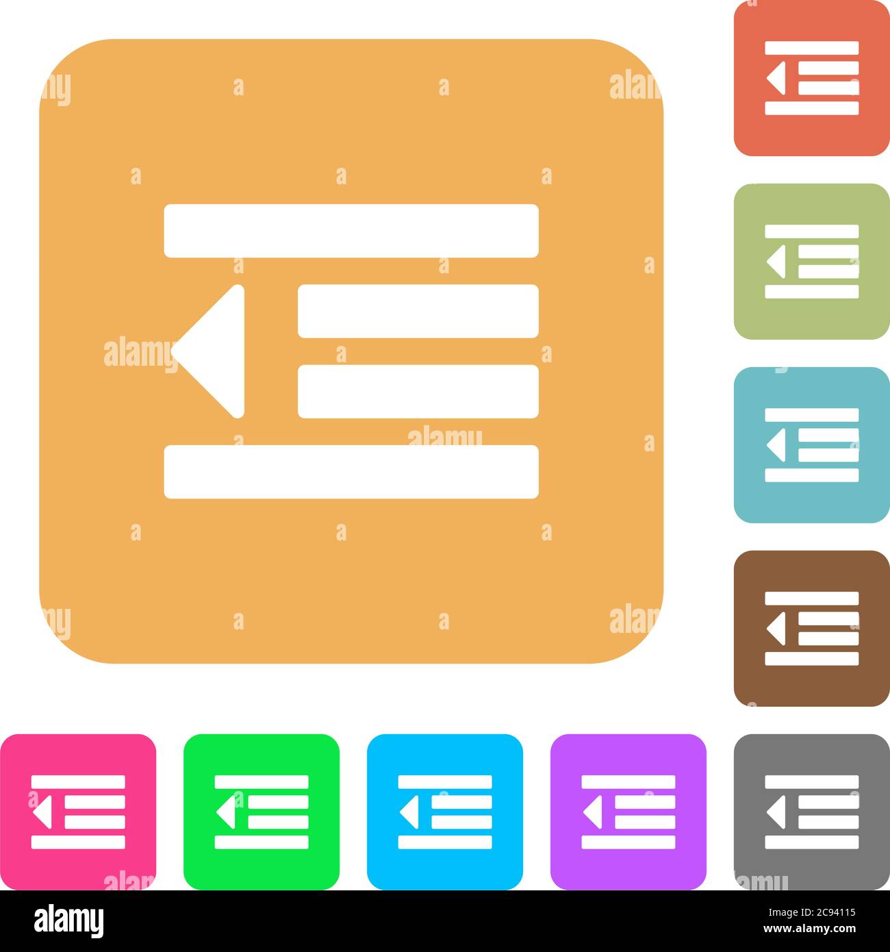 Decrease text indentation flat icons on rounded square vivid color backgrounds. Stock Vector