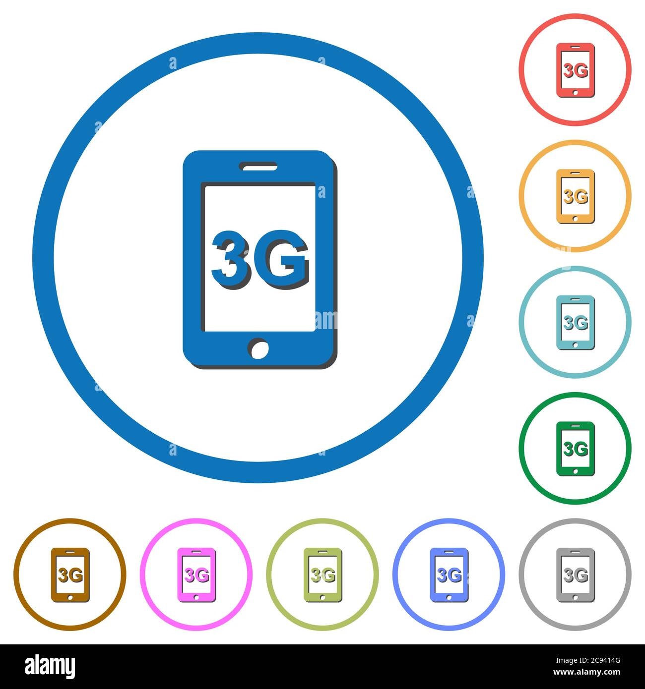 Third gereration mobile network flat color vector icons with shadows in ...