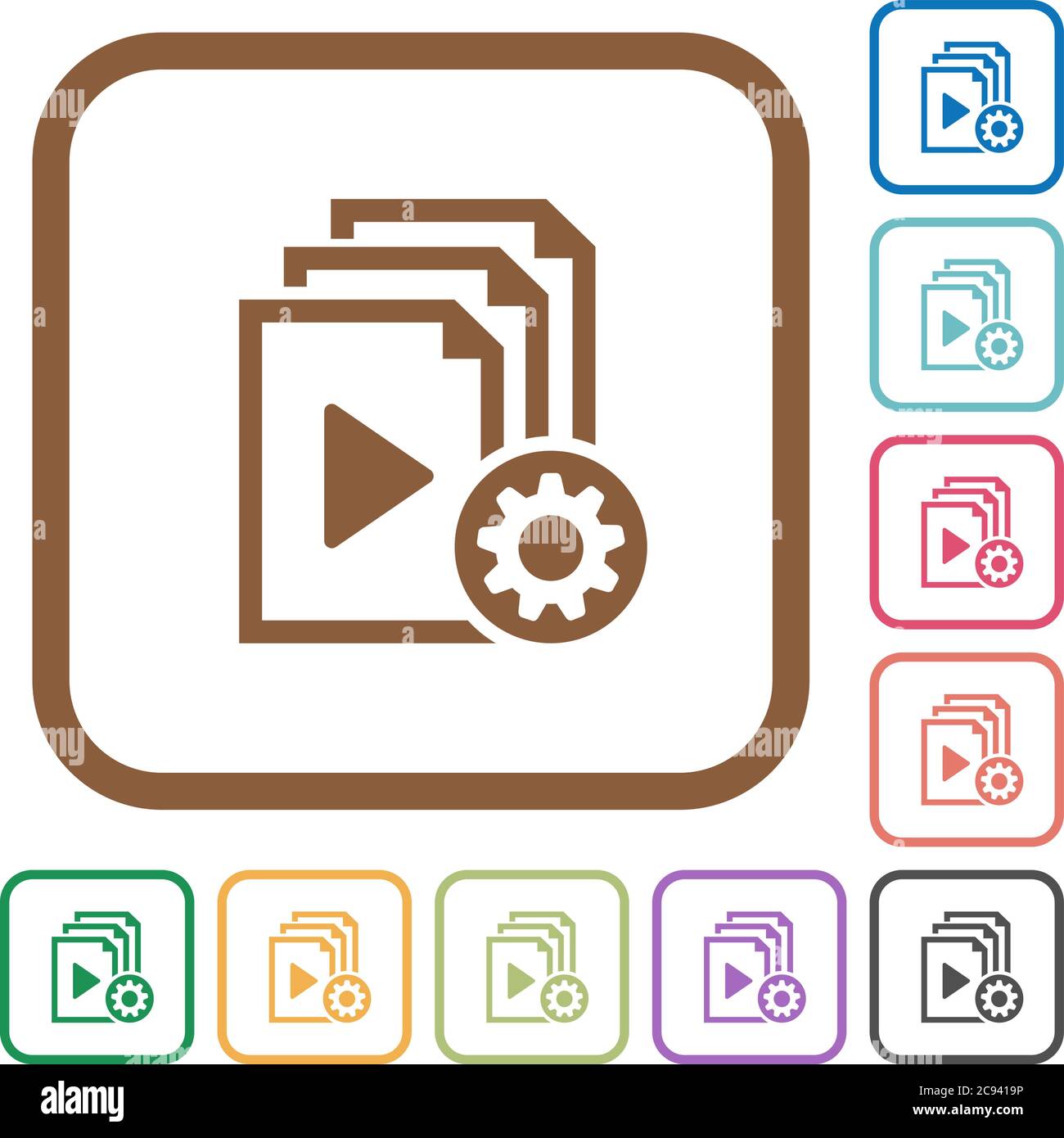 Playlist settings simple icons in color rounded square frames on white background Stock Vector