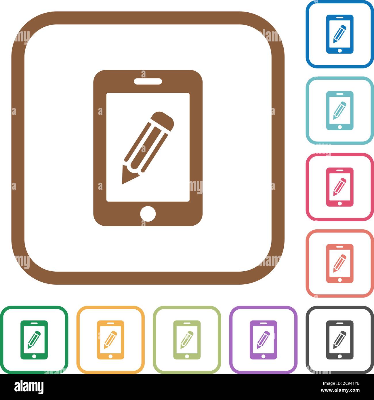 Smartphone memo simple icons in color rounded square frames on white ...