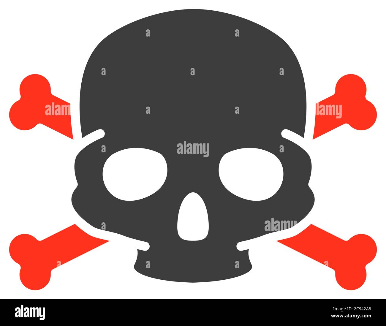 Skull with crossbones colored icon. Warning of death, poisonous
