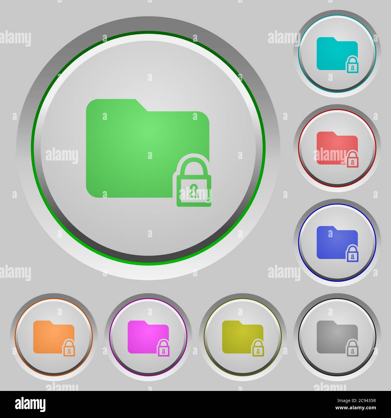 Locked folder color icons on sunk push buttons Stock Vector