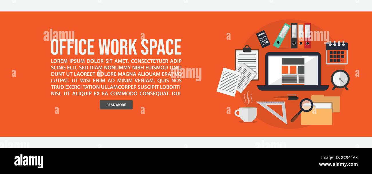 Work space web banner template design. Flat design style Work space web banner vector illustration design Stock Vector