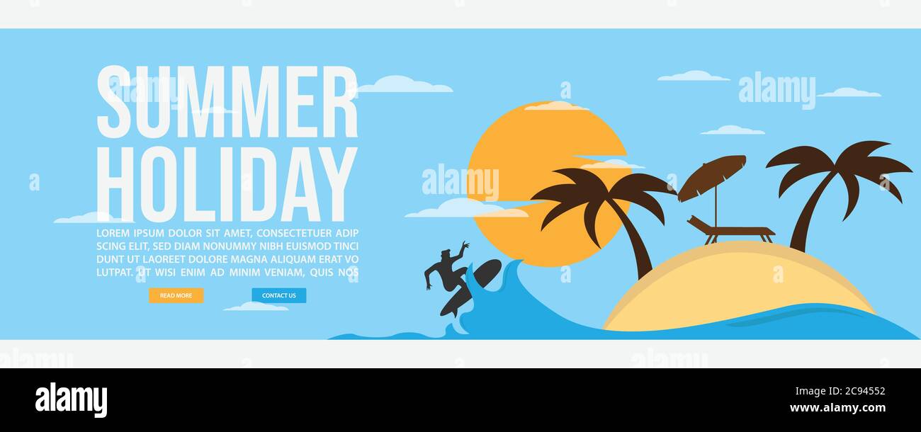 Summer holiday web banner template design. Flat design style summer holiday web banner vector illustration design Stock Vector