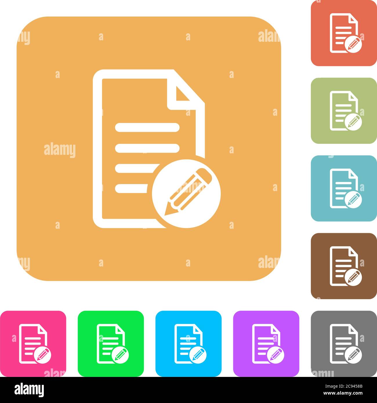 Edit document flat icons on rounded square vivid color backgrounds ...