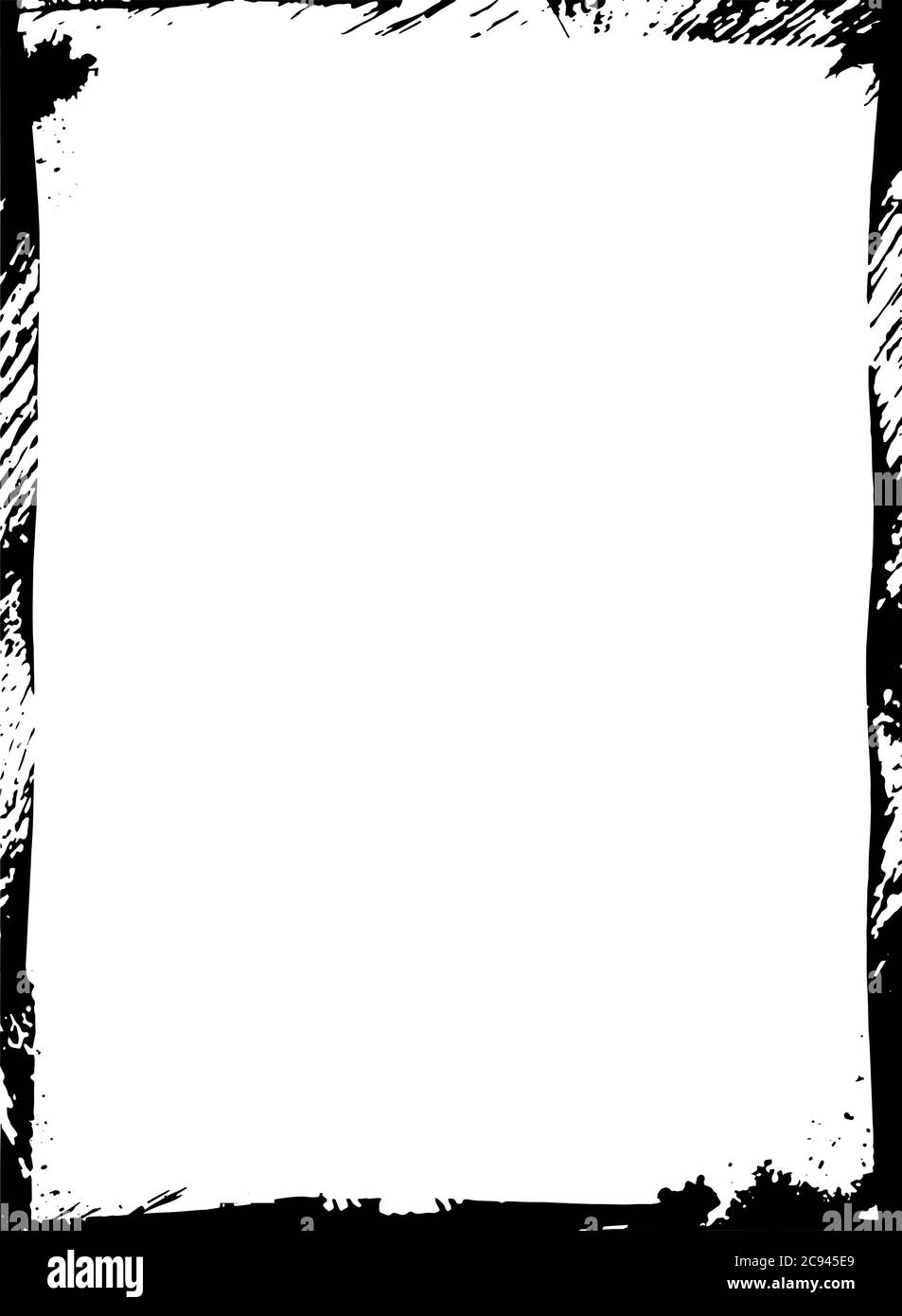 Scratched frame, speckled paper with paint or ink drops and splashes on