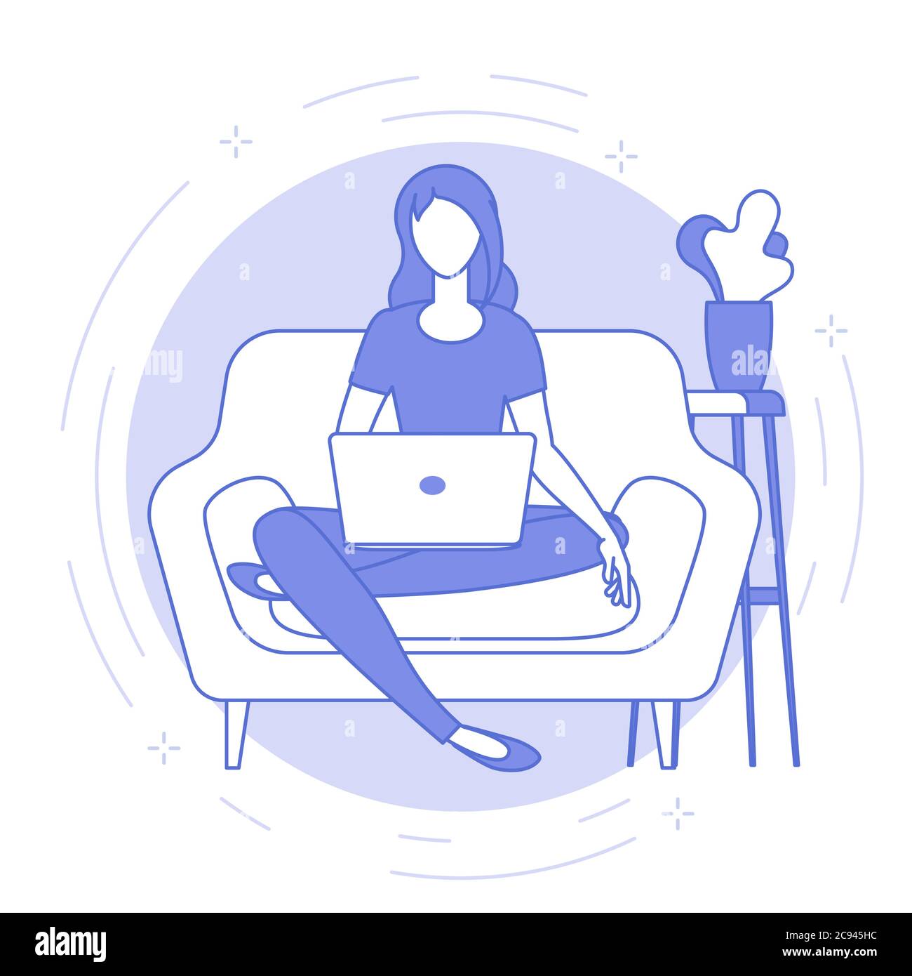 Young woman is working outsourced. Stock Vector