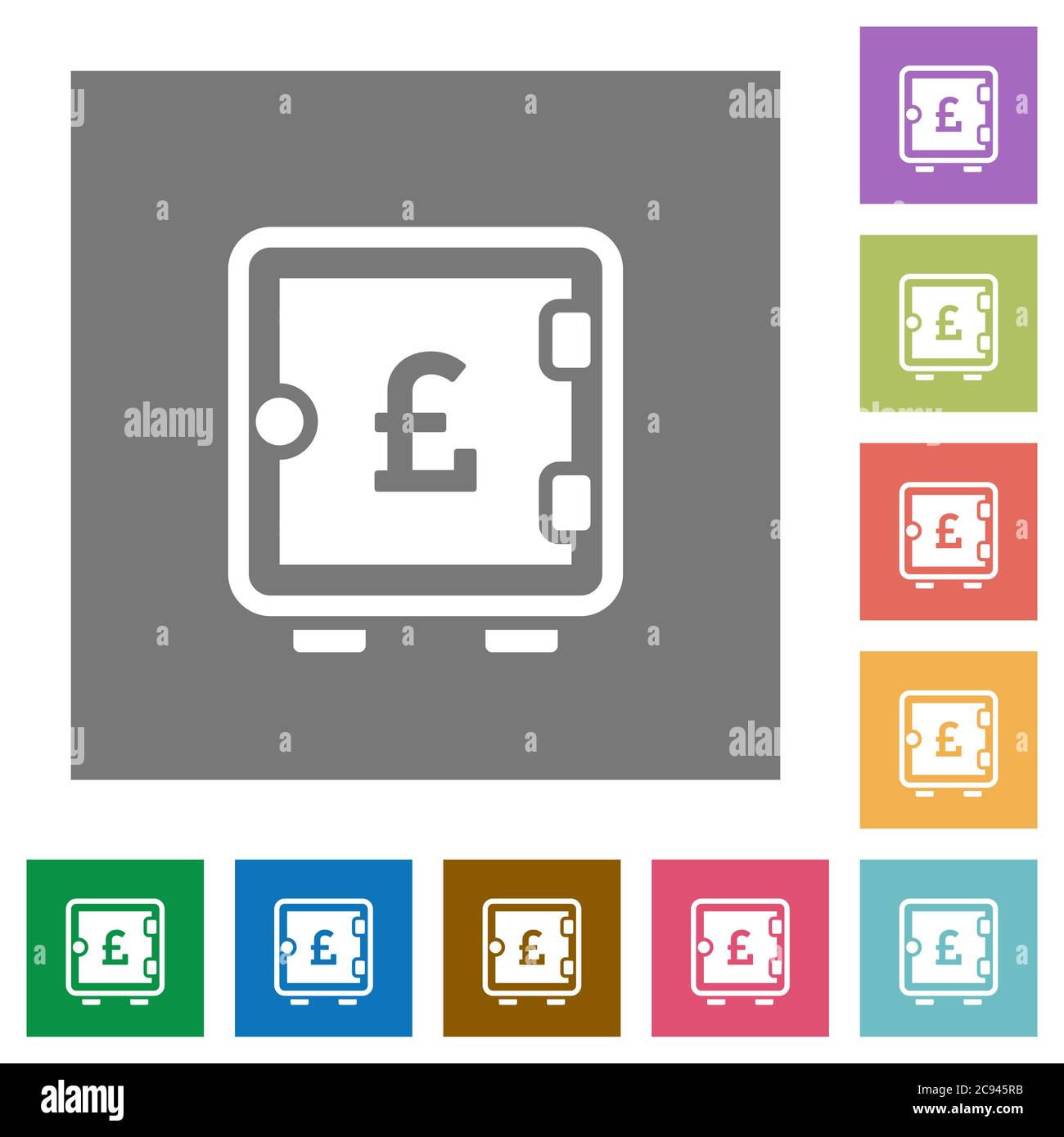 Pound strong box flat icons on simple color square backgrounds Stock Vector