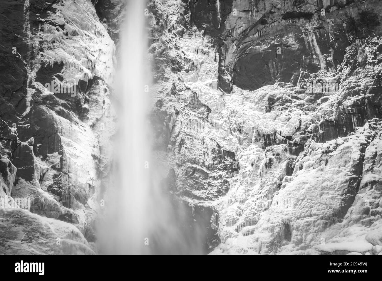 Detail of Bridalveil Fall in winter, Yosemite Valley, Yosemite National Park, California USA Stock Photo